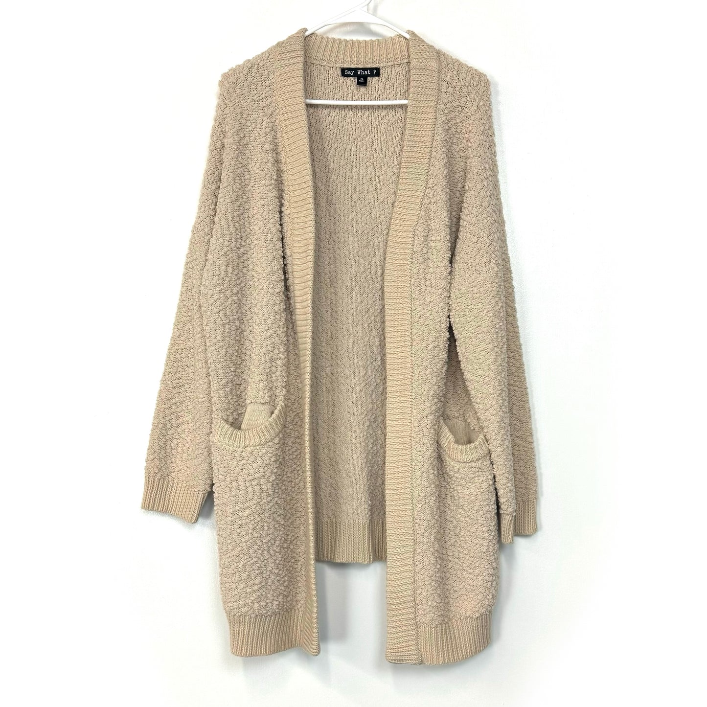 Say What? Women's Cream Long Knit Cardigan Sweater - Size XL - Pre-Owned