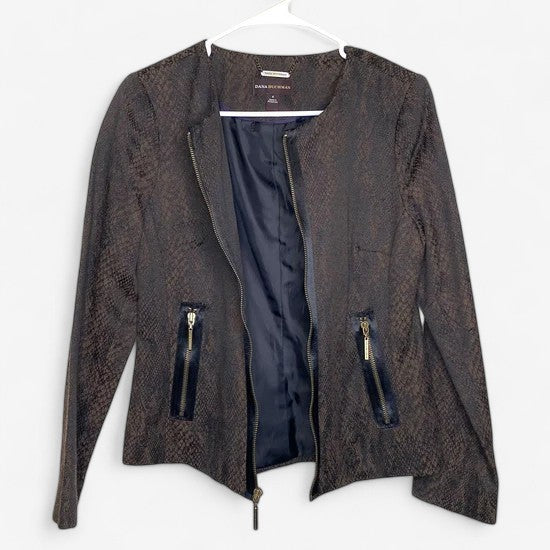 Dana Buchman Women's Brown Animal Reptile Print Jacket - Size 4 - Full-Zip