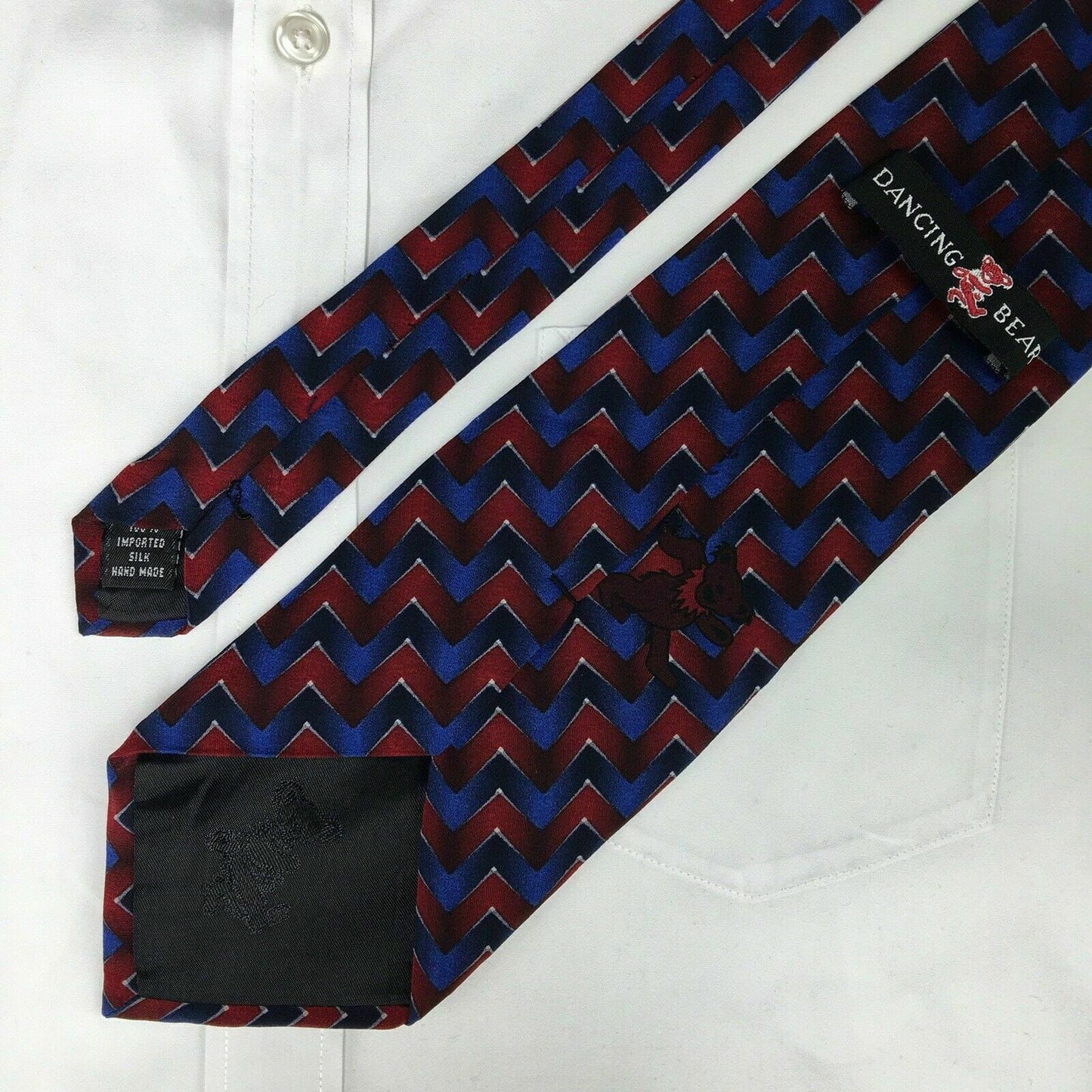 Dancing Bear Grateful Dead Mens Red & Blue Chevron Print 100% Silk Neck Tie 58” -  | Buy at Parsimony Shoppes