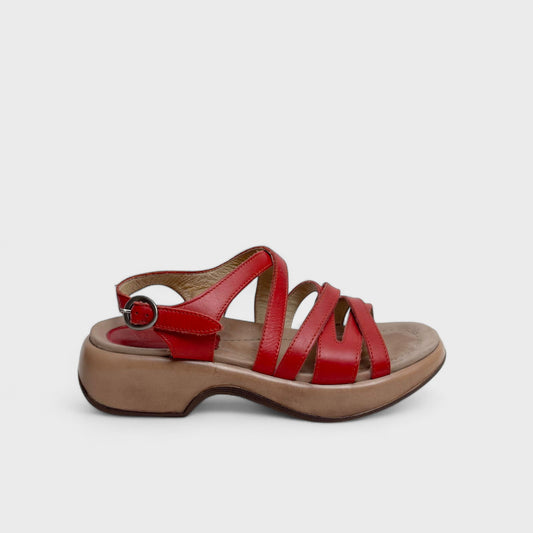 Dansko Womens Red Leather Strappy Sandals | EU 40 (US 9.5-10) | Adjustable Ankle Strap | Made in Morocco -  | Buy at Parsimony Shoppes