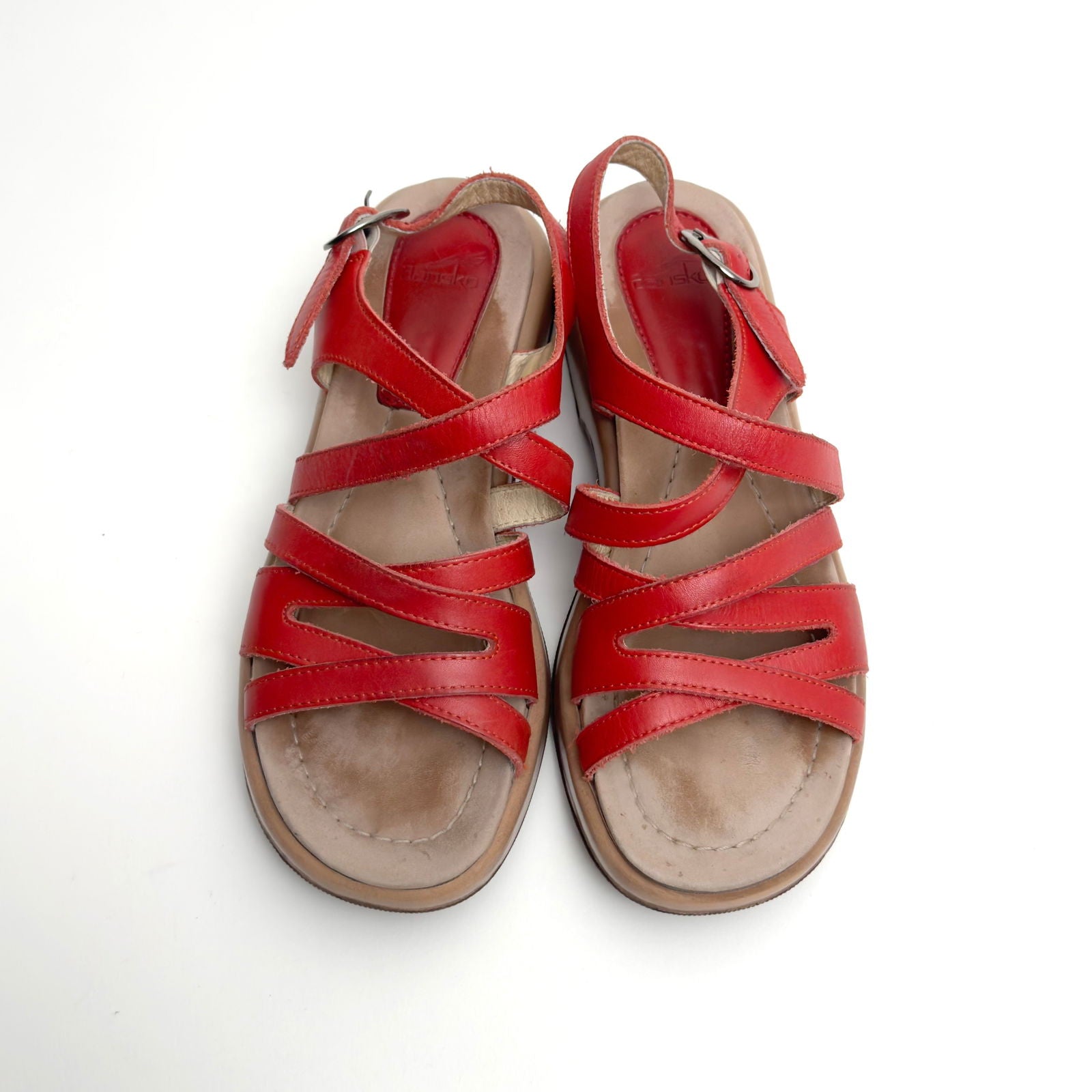 Dansko Womens Red Leather Strappy Sandals | EU 40 (US 9.5-10) | Adjustable Ankle Strap | Made in Morocco -  | Buy at Parsimony Shoppes