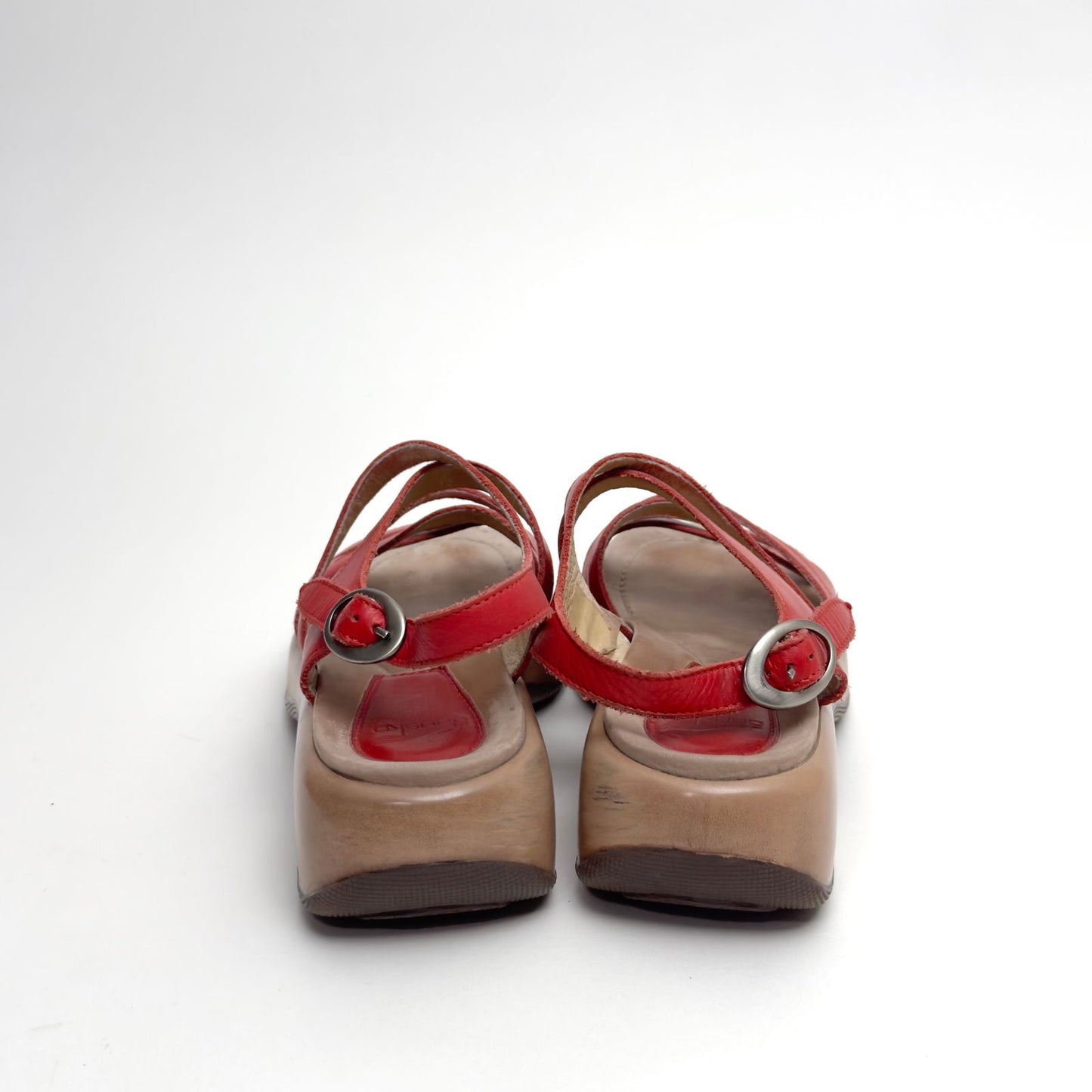 Dansko Womens Red Leather Strappy Sandals | EU 40 (US 9.5-10) | Adjustable Ankle Strap | Made in Morocco - | Buy at Parsimony Shoppes
