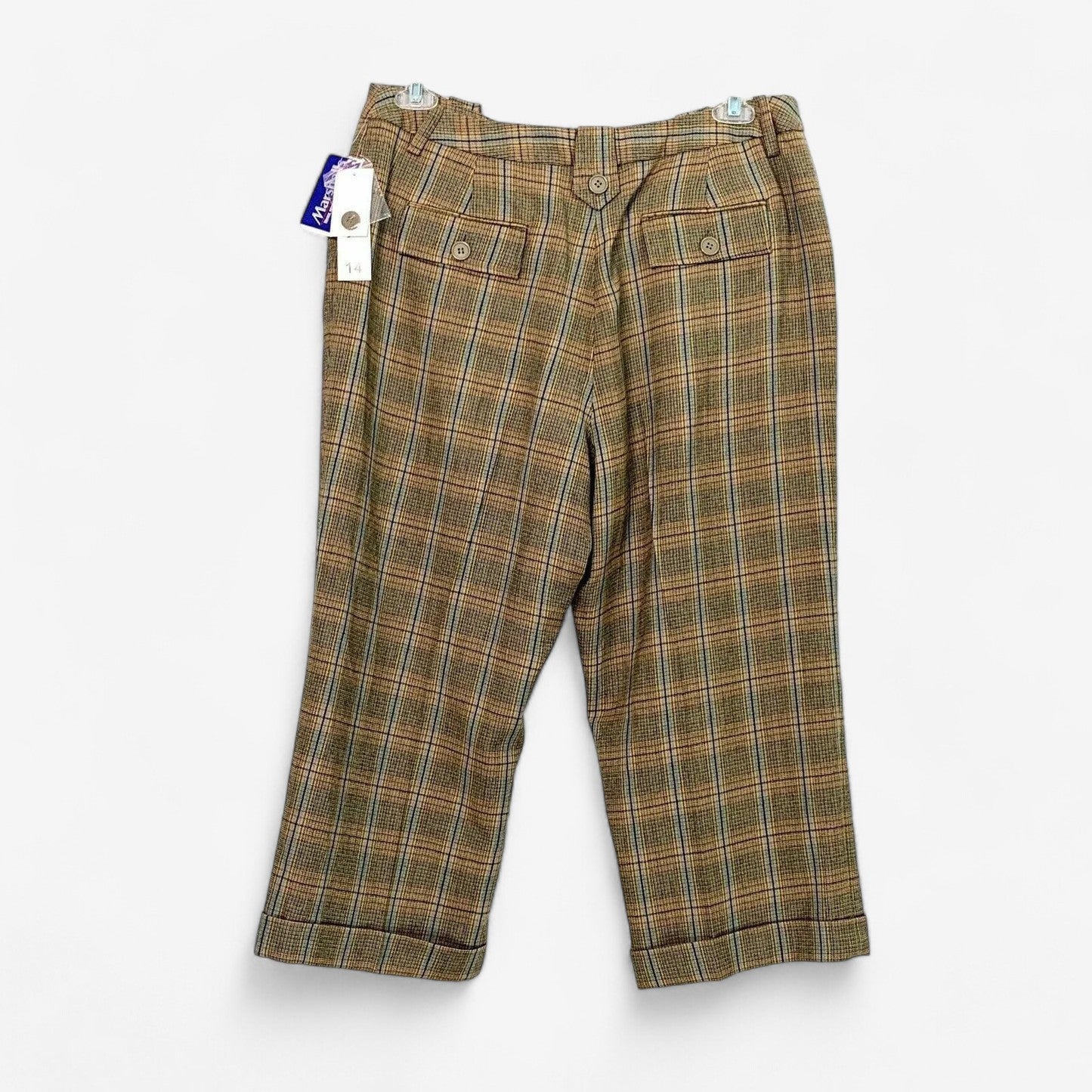 David N Women's Plaid Wool Capri Pants - Yellow/Brown - Size 14