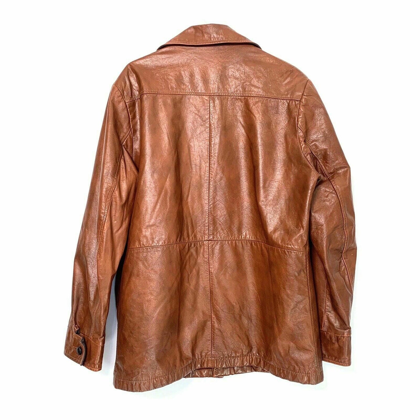De Long Vintage Brown Cowhide Leather Coat Jacket | Size 42 (L) | Button Closure | VGC - | Buy at Parsimony Shoppes