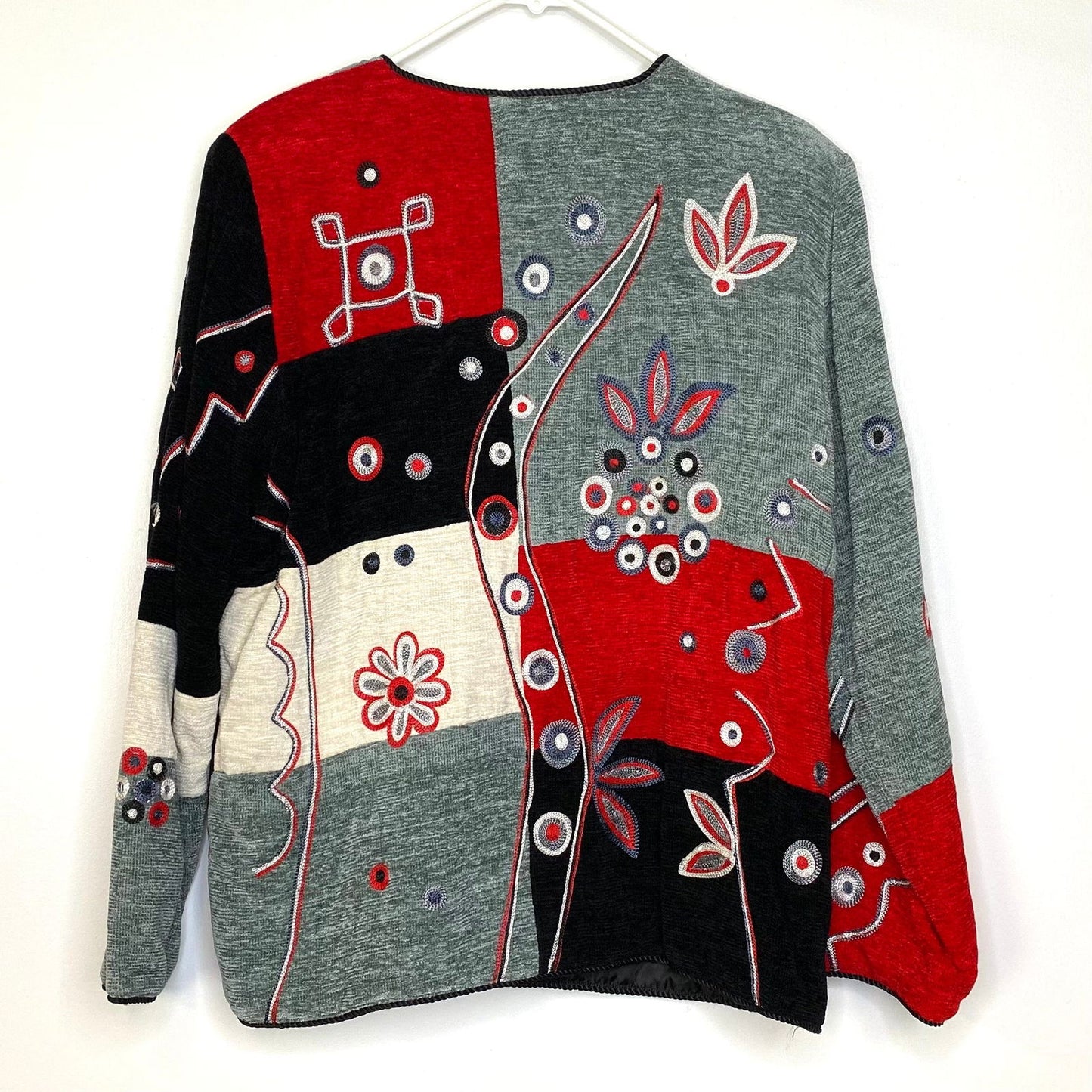 Delightful Indigo Moon Womens Jacket Size Medium Gray/Black/Red Embroidered & Embellished Button-Up - | Buy at Parsimony Shoppes