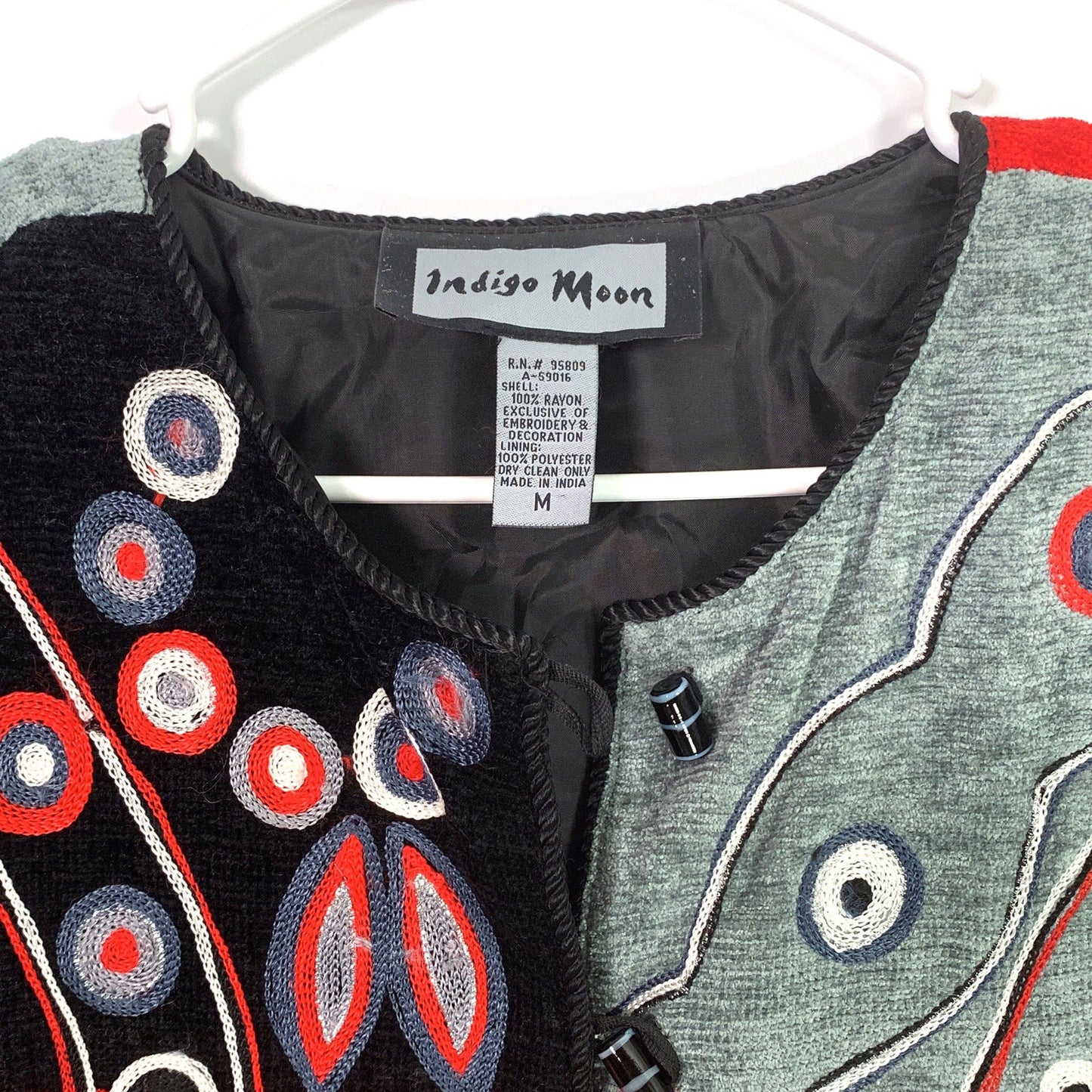 Delightful Indigo Moon Womens Jacket Size Medium Gray/Black/Red Embroidered & Embellished Button-Up - | Buy at Parsimony Shoppes