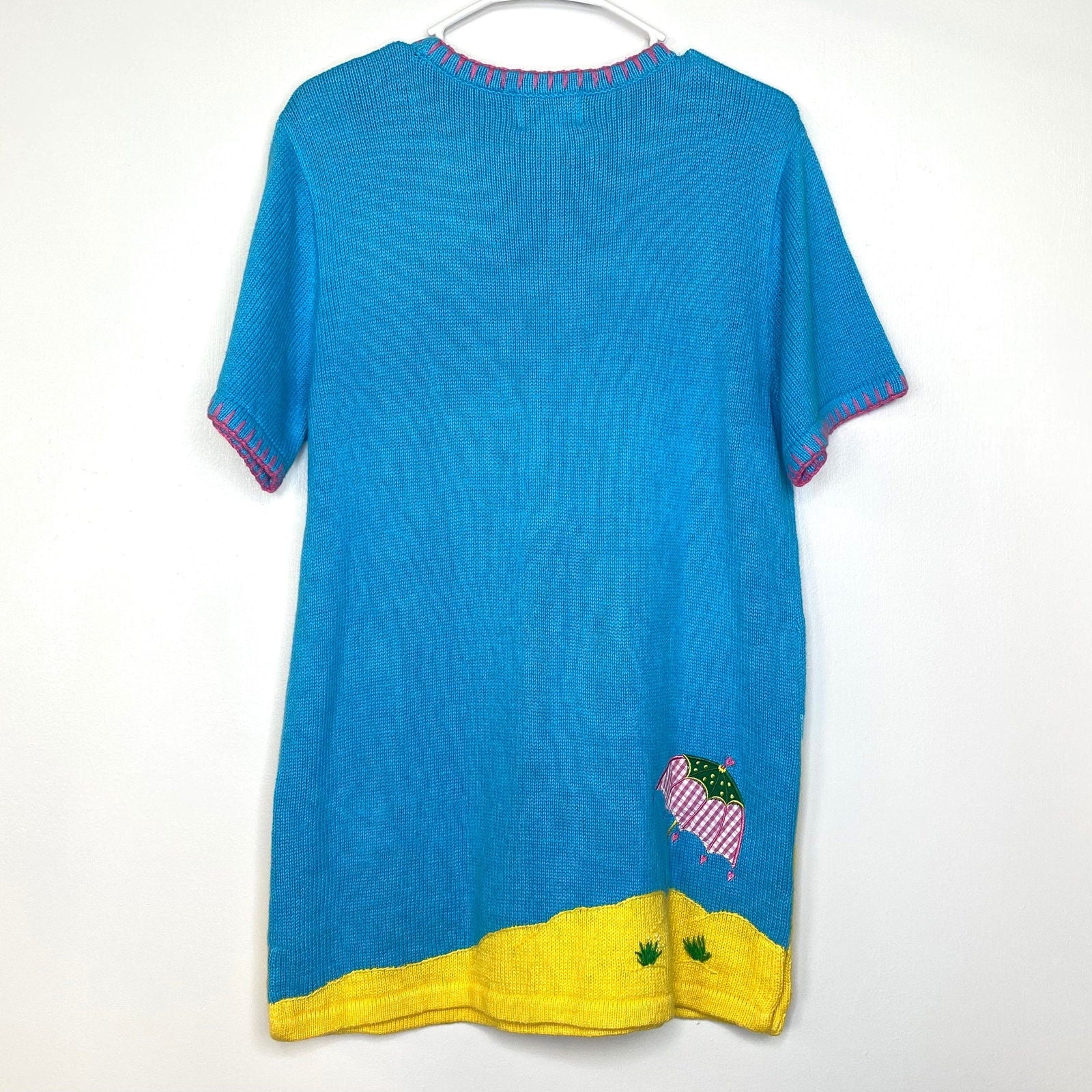Delightful Quacker Factory Womens Size Small Short Sleeve Sweater Shirt Blue Beach Scenery Pre-Owned -  | Buy at Parsimony Shoppes