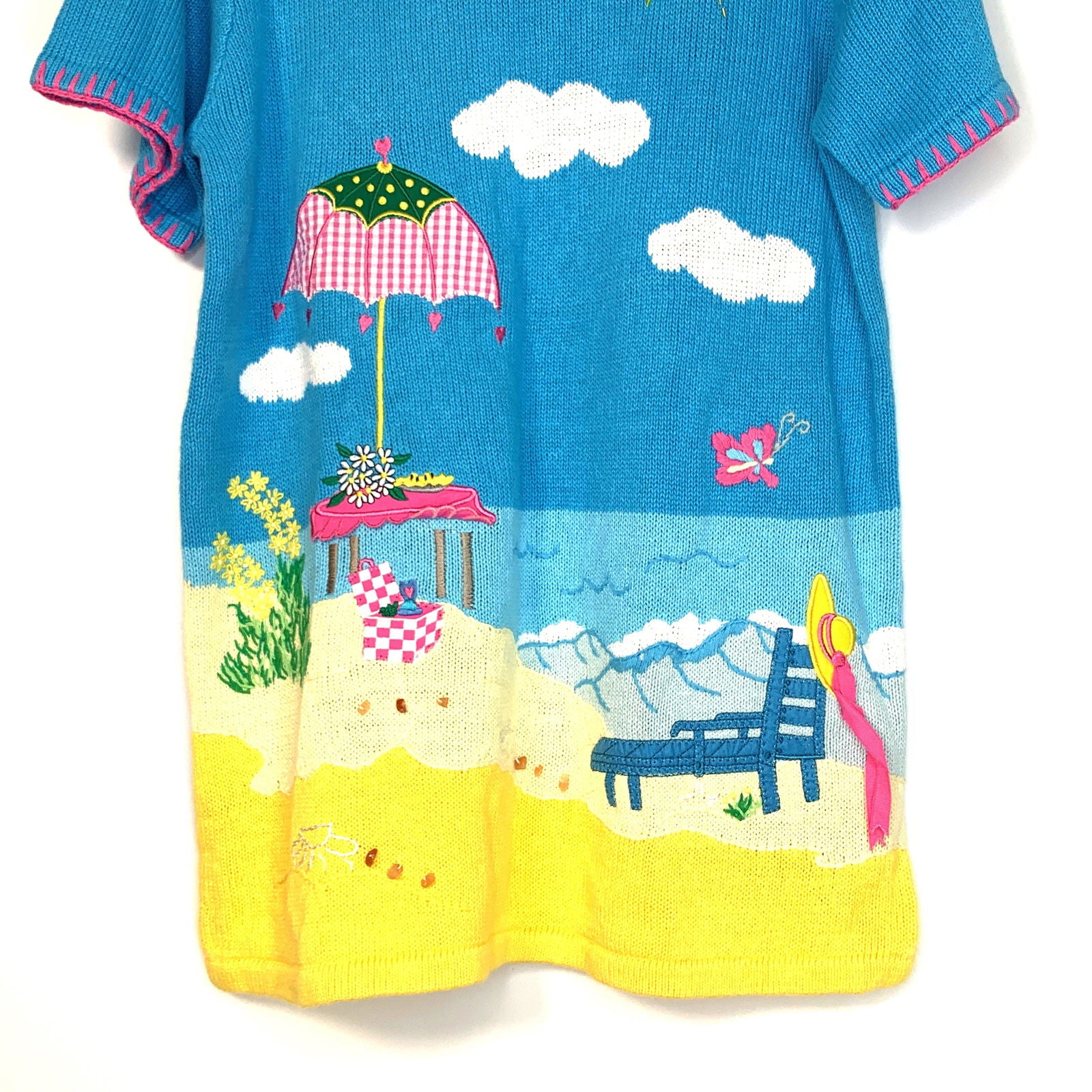 Delightful Quacker Factory Womens Size Small Short Sleeve Sweater Shirt Blue Beach Scenery Pre-Owned -  | Buy at Parsimony Shoppes