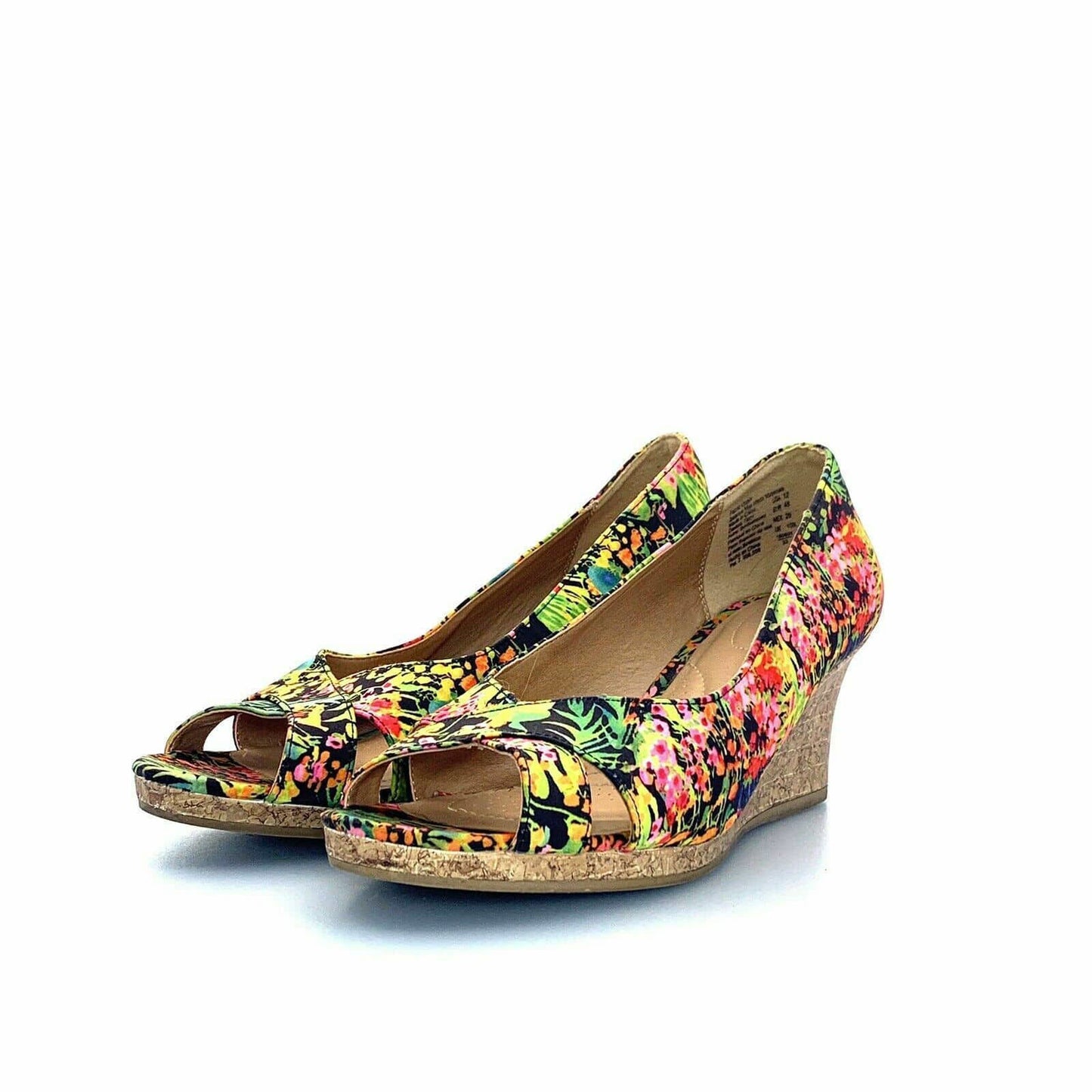 Dexflex Comfort Womens Wedge Heels | Size 12 | Floral Print | Open Toe | Cork Heel - | Buy at Parsimony Shoppes