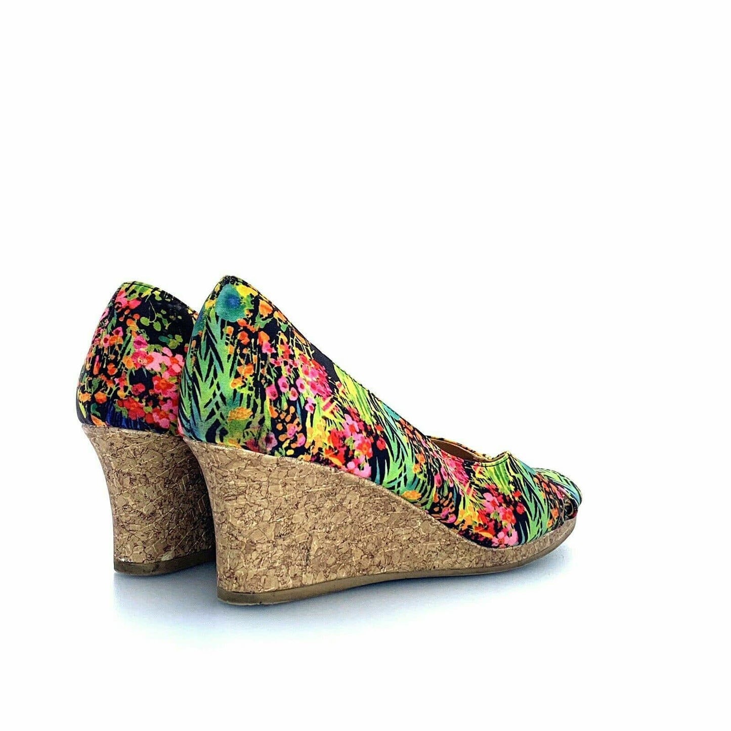 Dexflex Comfort Womens Wedge Heels | Size 12 | Floral Print | Open Toe | Cork Heel - | Buy at Parsimony Shoppes