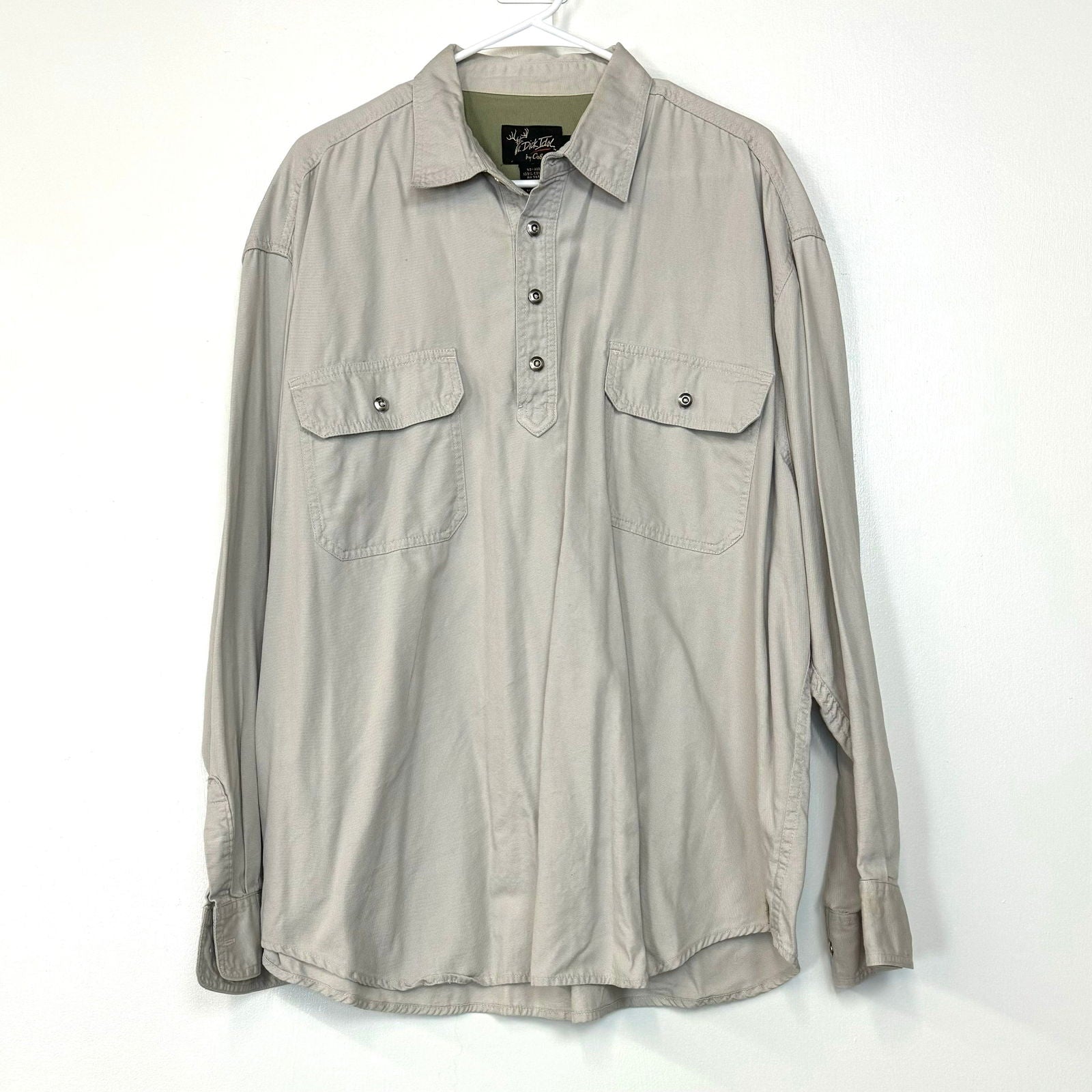 Dick Idol | Mens Canvas Pullover 1/2 Button-Up Shirt | Color: Beige | Size: XL | Pre-Owned -  | Buy at Parsimony Shoppes