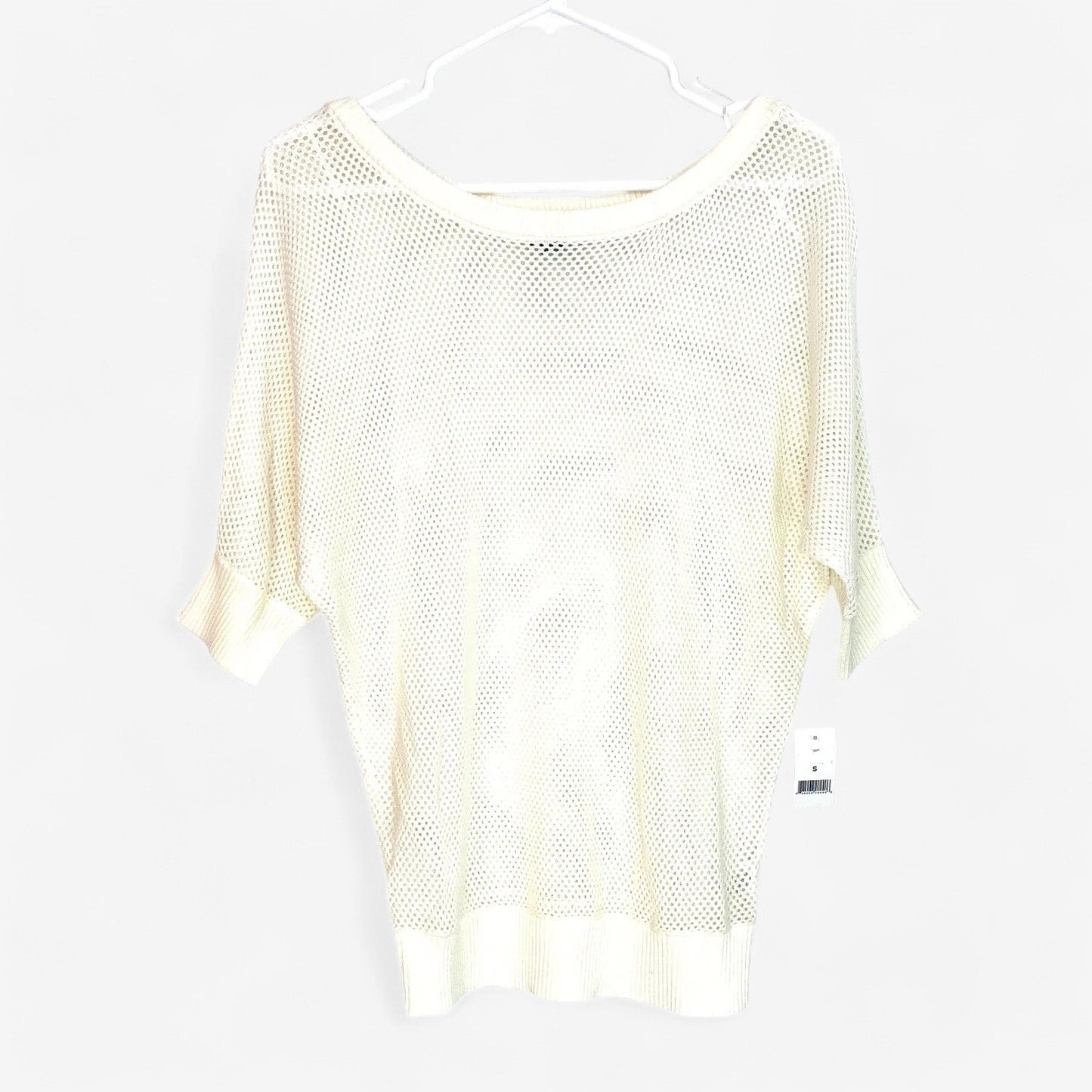 DIP Women's White Mesh Half Sleeve Sweater - Size S - Lightweight Cotton Blend
