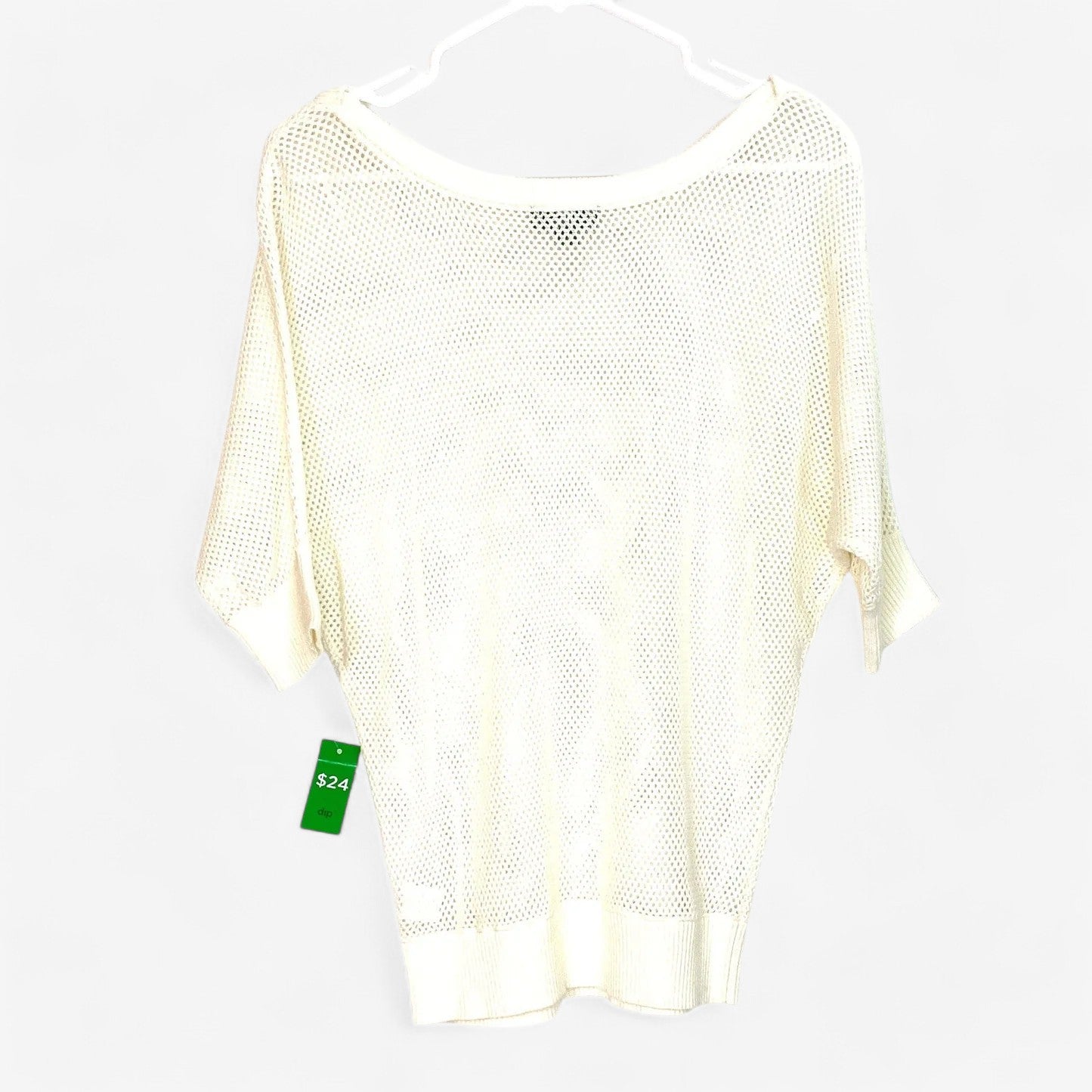 DIP Women's White Mesh Half Sleeve Sweater - Size S - Lightweight Cotton Blend