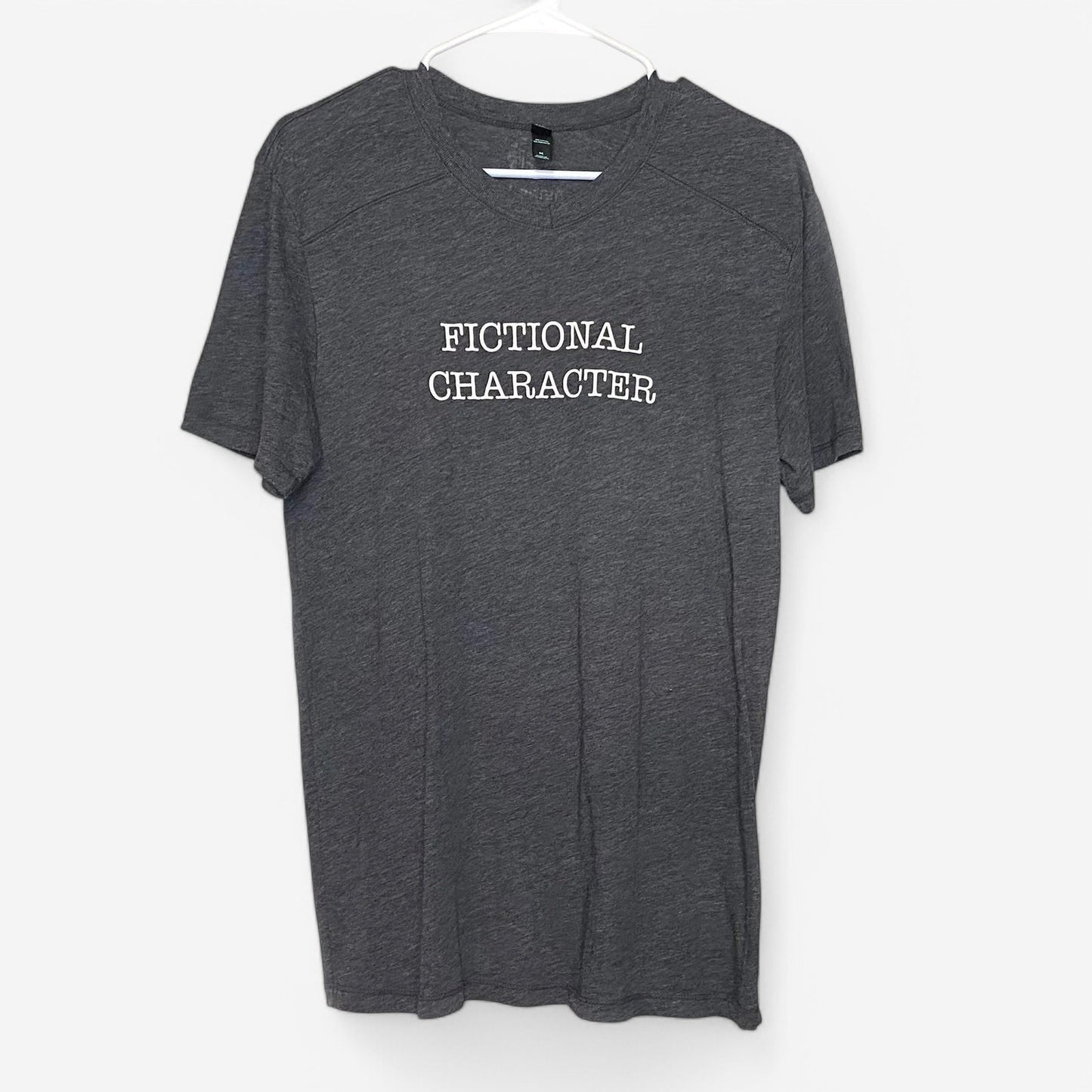 District Women's V-Neck T-Shirt - Size M - "Fictional Character" Graphic - Gray