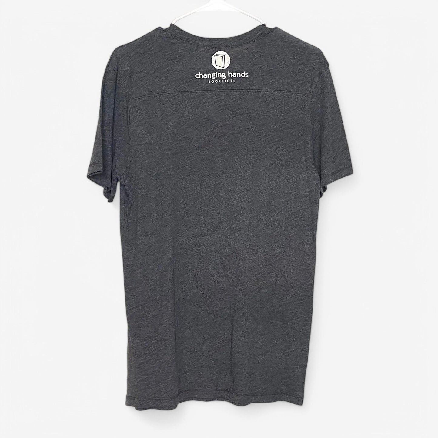 District Women's V-Neck T-Shirt - Size M - "Fictional Character" Graphic - Gray