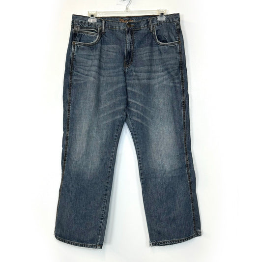 Wrangler Mens Bootcut Denim Jeans – Pre-Worn Comfort for Everyday Wear – Available in Blue – Size 38x32