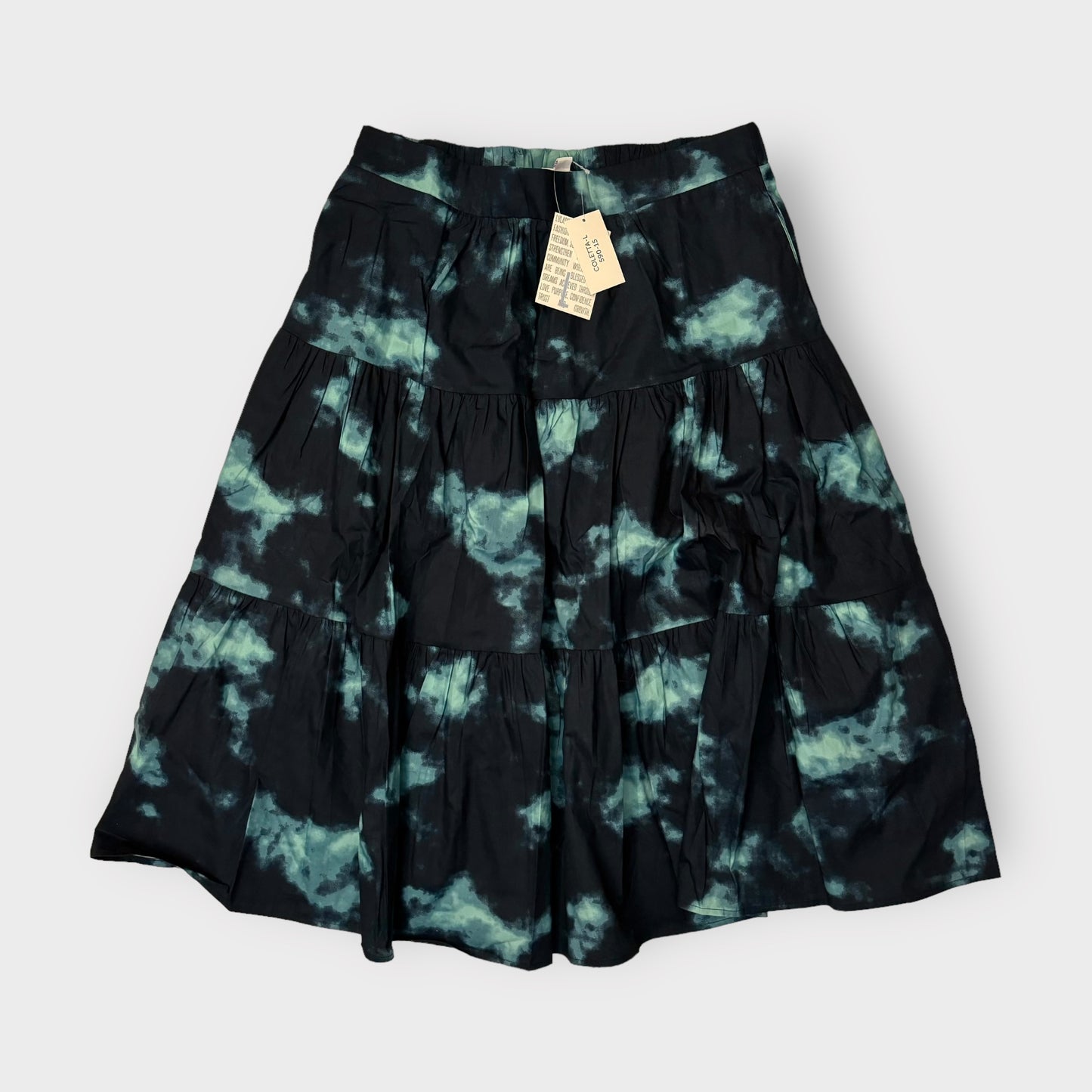 LuLaRoe Coletta Tiered Midi Skirt | L (12-14) | Blue/Green Watercolor | NWT