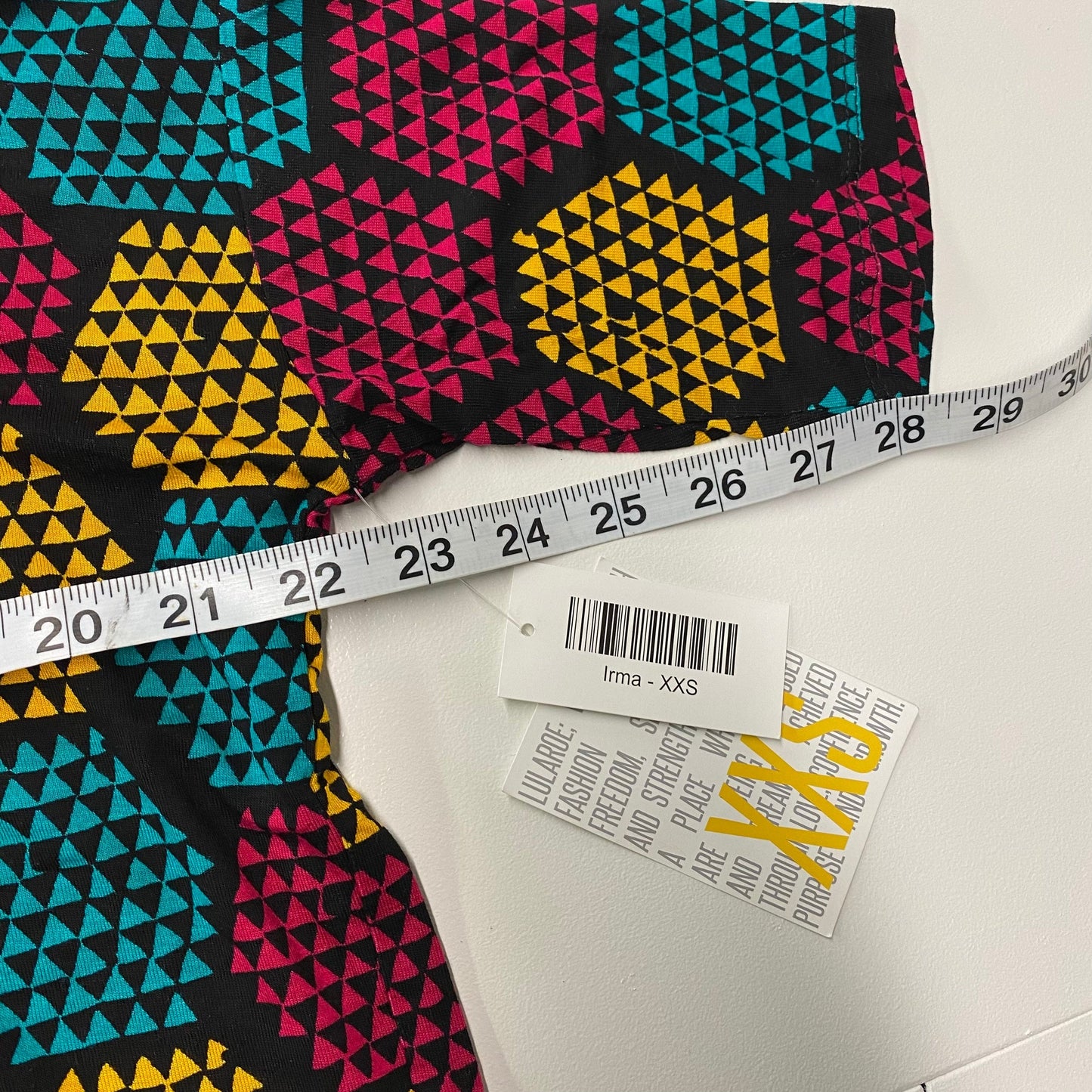 LuLaRoe Womens Size XXS Multicolor Geometric/Honeycomb IRMA S/s Top NWT