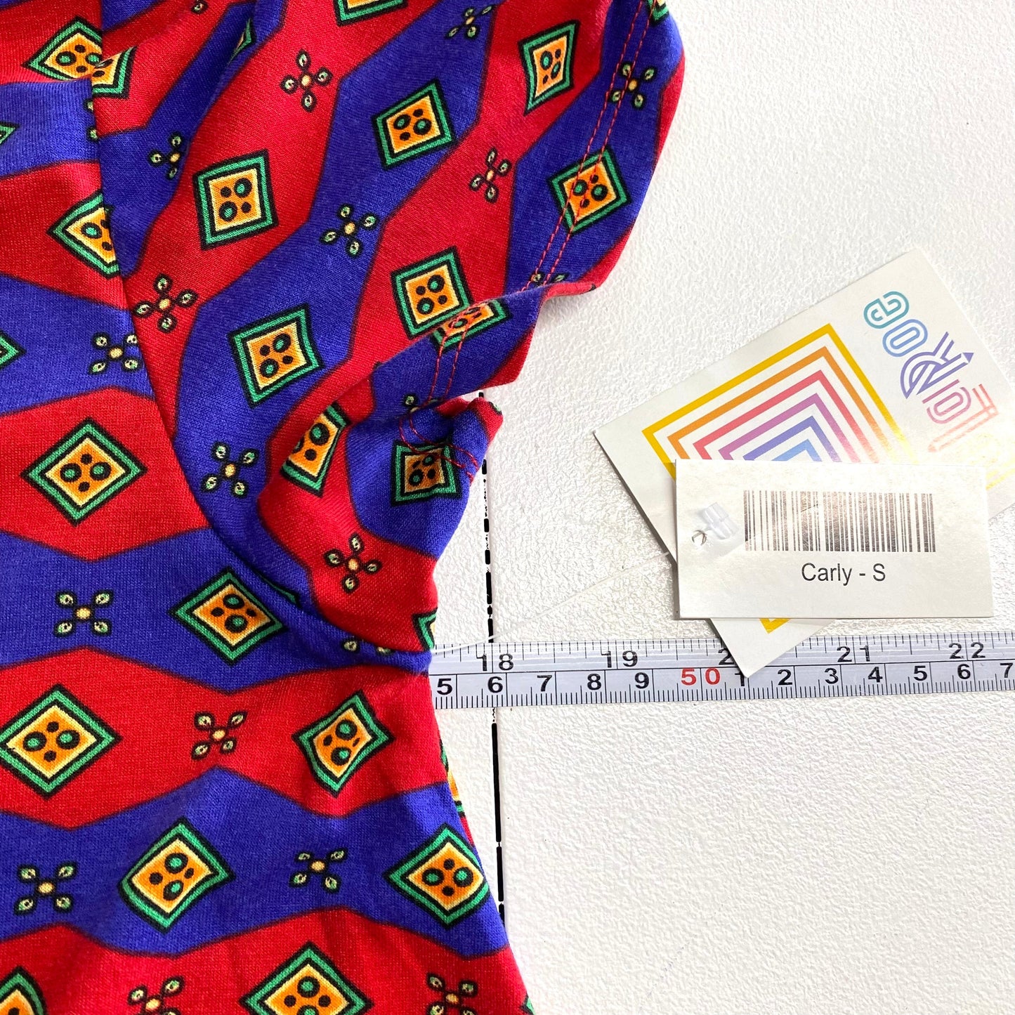 LuLaRoe Womens S Red/Blue Chevron Stripes 'Carly' S/s Swing Dress NWT