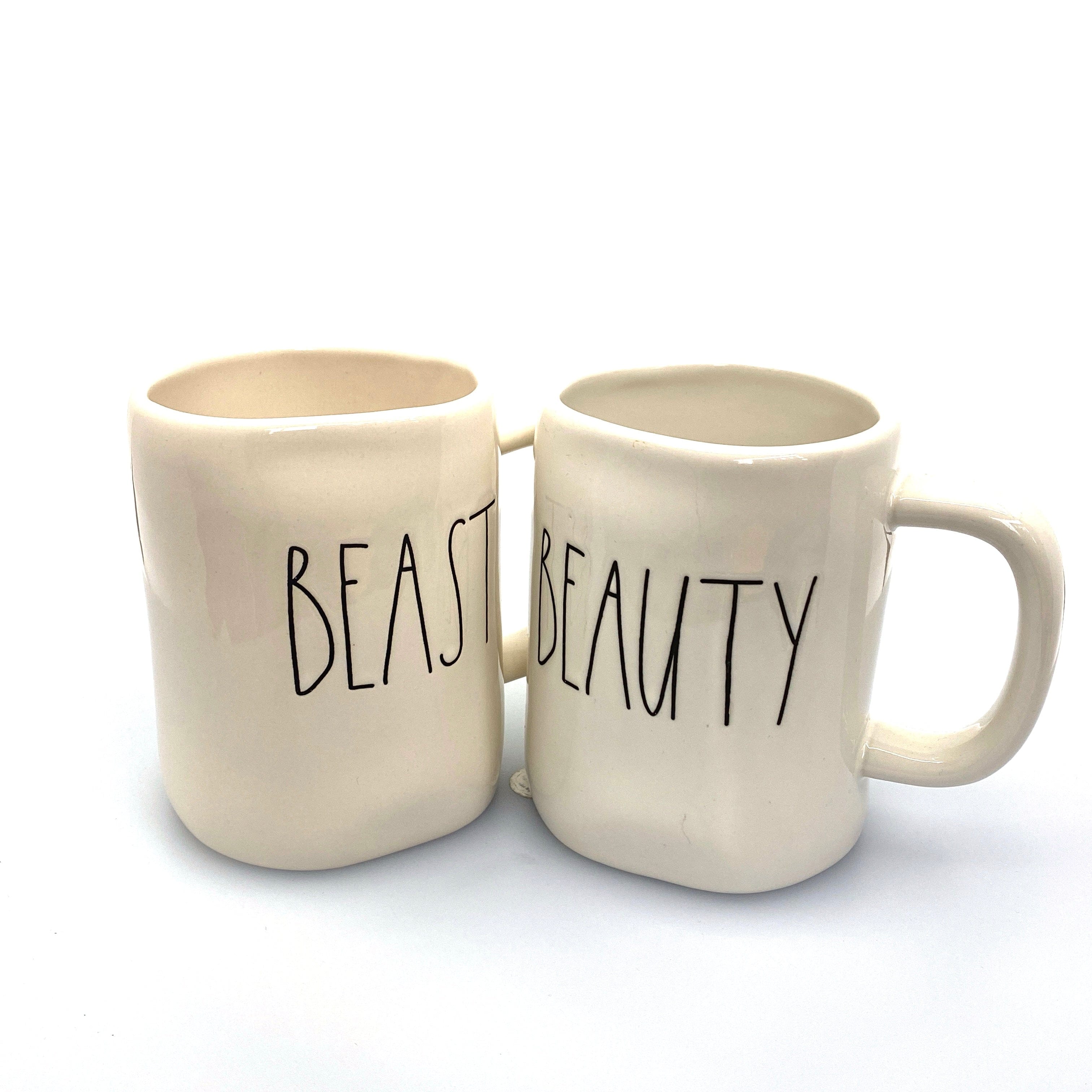 Pair of Rae Dunn 'BEAUTY/BEAST' Large Letters White Coffee Cup Mug By –  Parsimony Shoppes