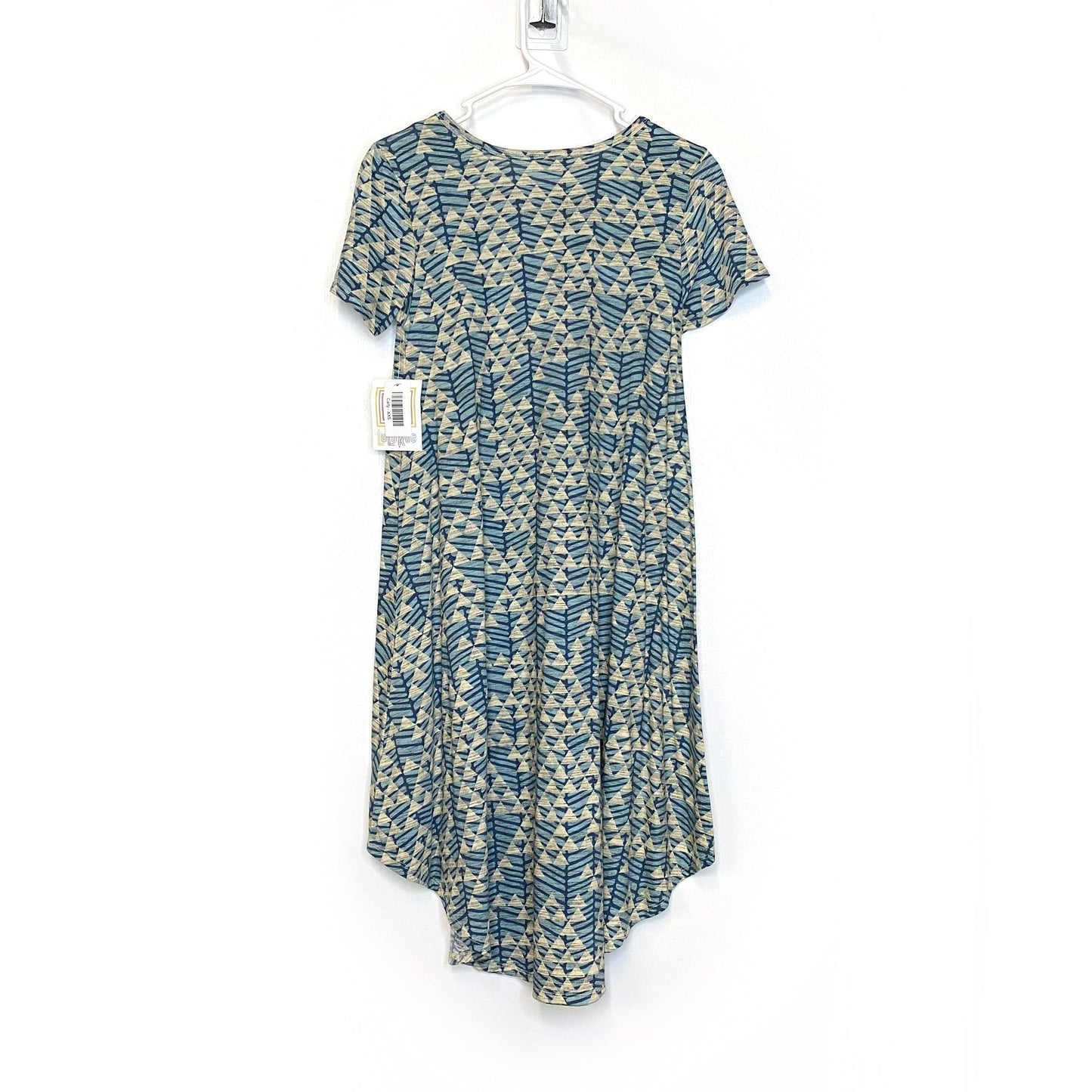 LuLaRoe Womens XXS Cream/Blue Triangle Pattern 'Carly' S/s Swing Dress NWT