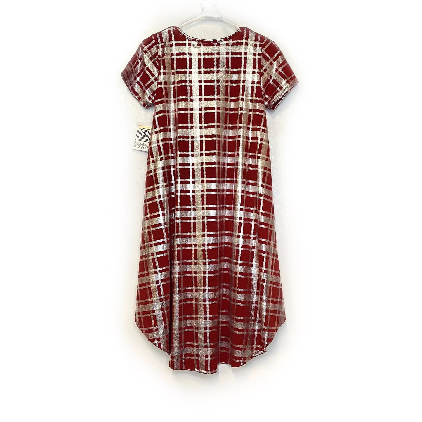 LuLaRoe Womens XXS Berry Red/Silver Metallic ELEGANT 'Carly' S/s Swing Dress NWT