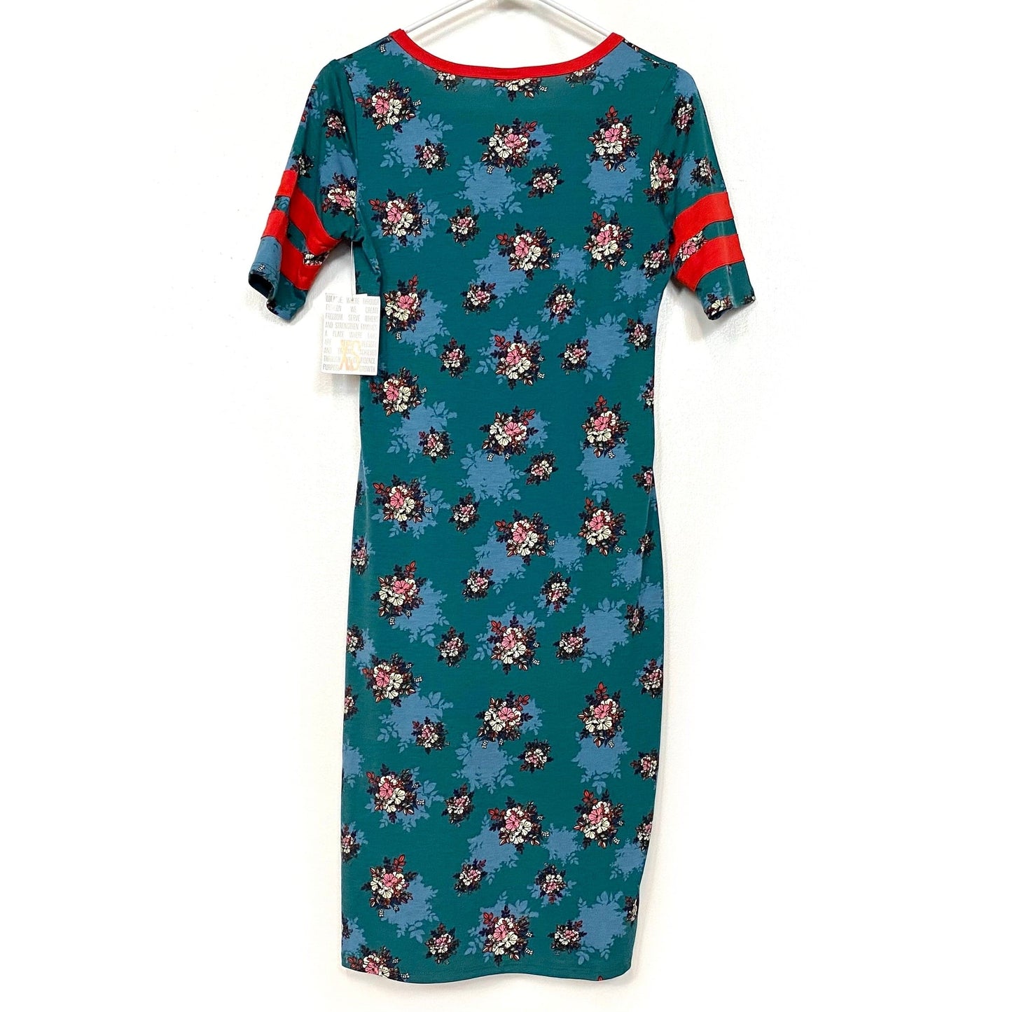 LuLaRoe Julia Bodycon Dress | XS (2-4) | Green/Red | Ringer/Floral | NWT