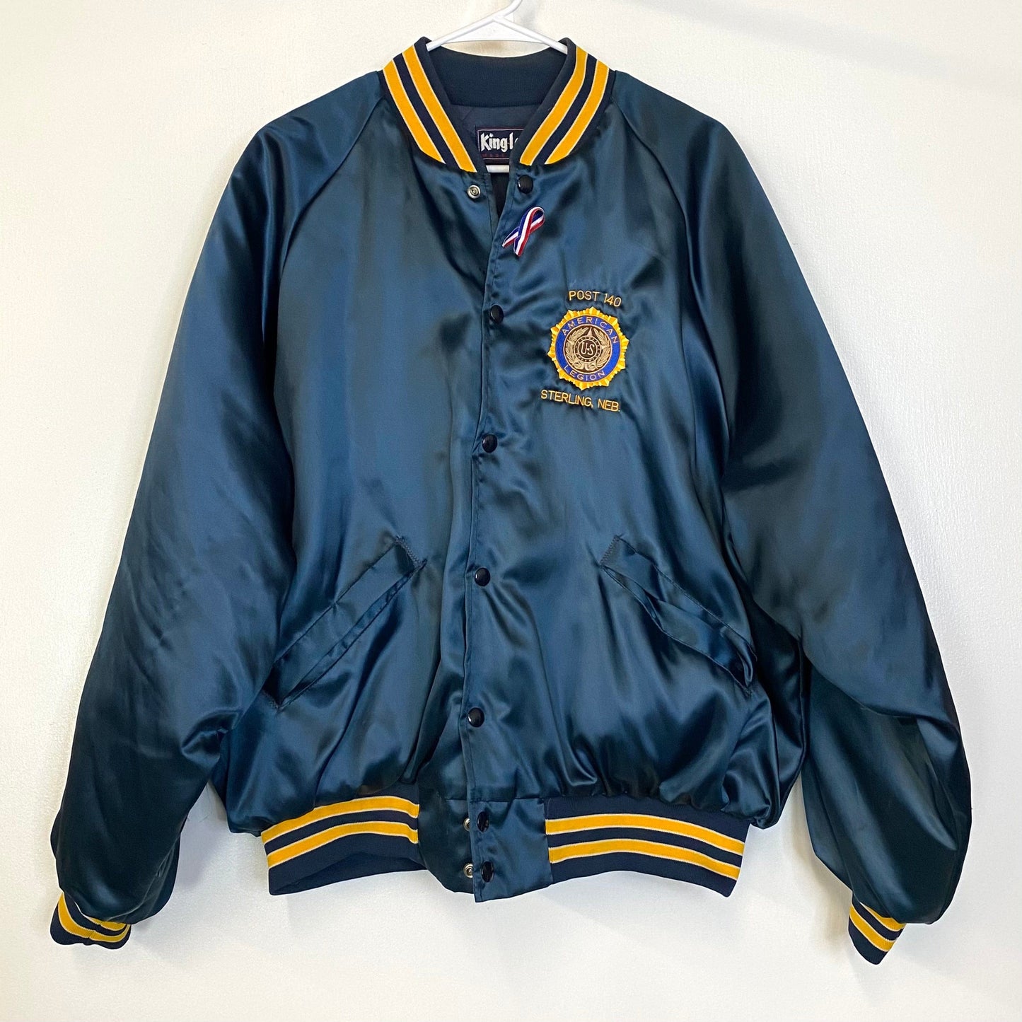 Vintage King Louie American Legion Bomber Jacket STERLING, NEB Post 140 Embroidered XL