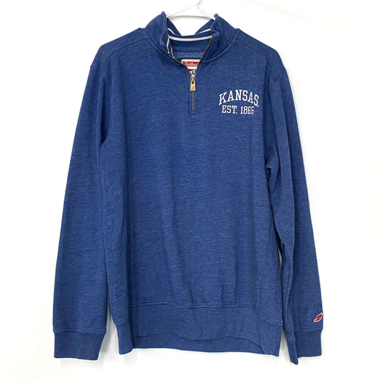 League Brand ‘KANSAS’ Pullover Sweatshirt Size L Blue 1/4 Zip L/s Tri-Blend Pre-Owned