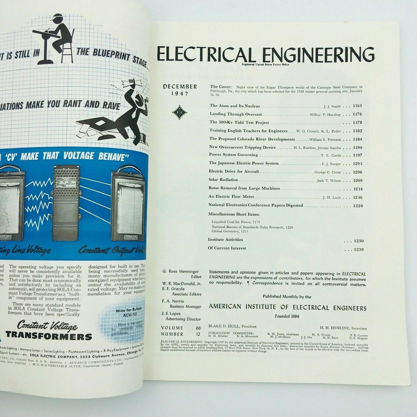 ELECTRICAL ENGINEERING Magazine December 1947 AIEE Winter General Meeting - | Buy at Parsimony Shoppes