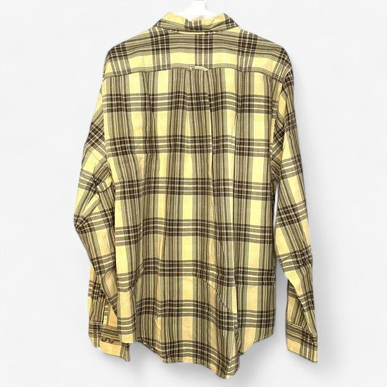 Eddie Bauer Men's Yellow, Black, and Gray Plaid Short Sleeve Button-Up Shirt - Size L