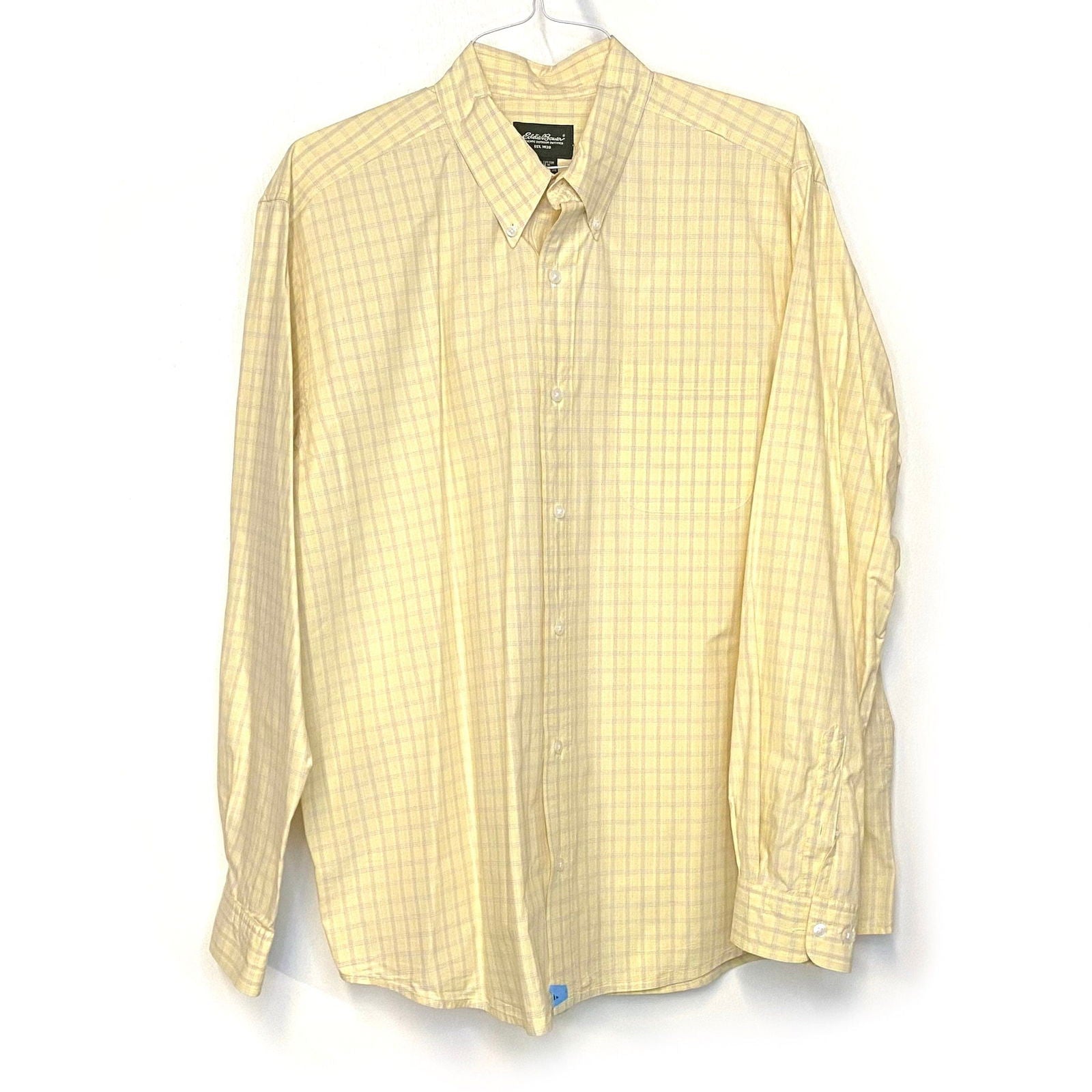 Eddie Bauer Men's Plaid Grid Shirt XL Yellow/Gray Button-Down