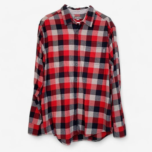 Eddie Bauer Men's Red Black Gray Plaid Flannel Button-Up Shirt - Short Sleeve - Size XXL