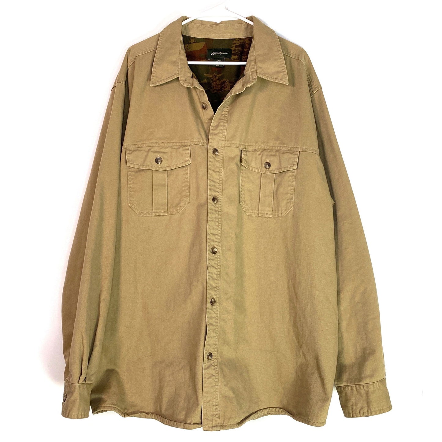 Eddie Bauer Mens Size XXL Tan Beige Lined Button-Up Field/Chore Shirt L/s - | Buy at Parsimony Shoppes