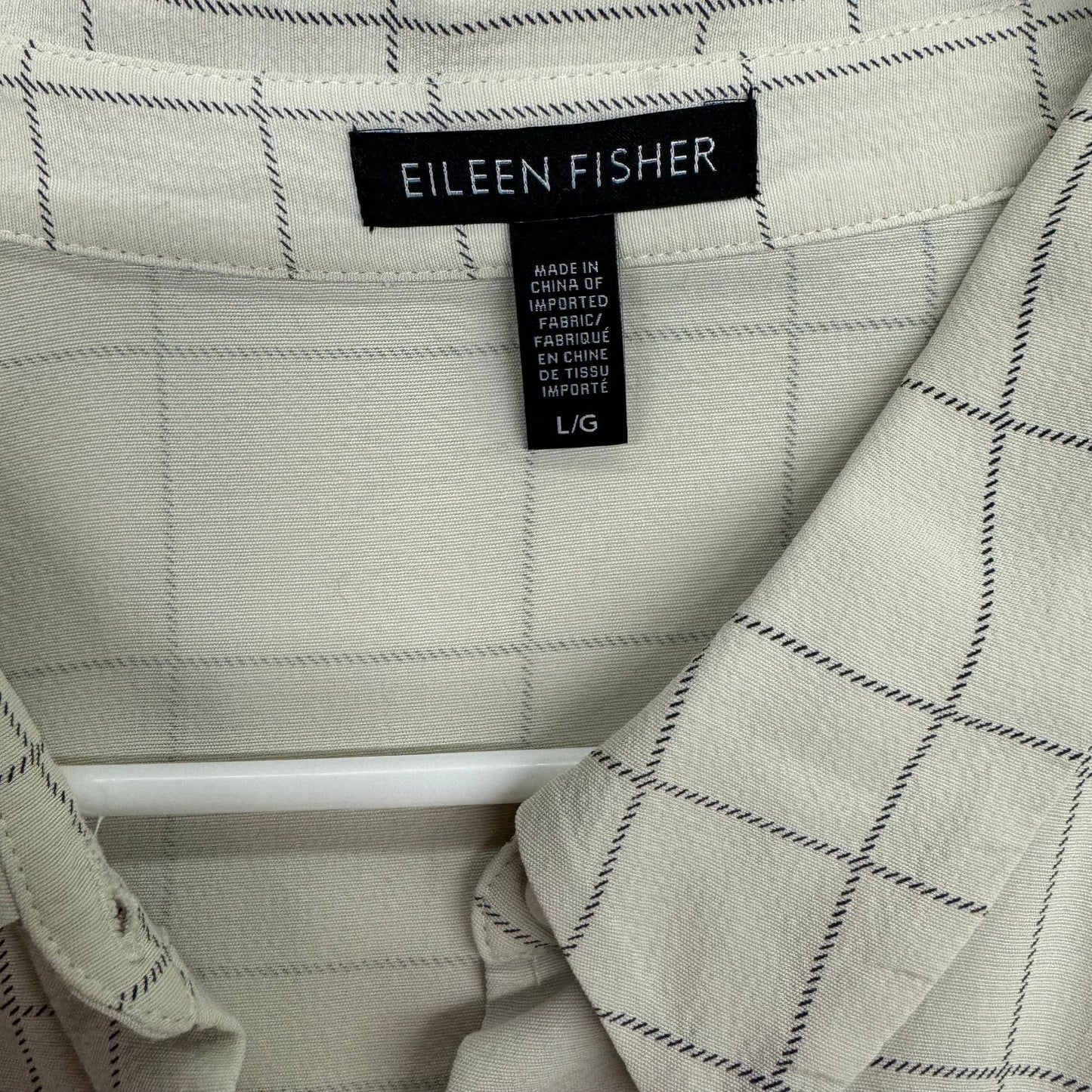 Eileen Fisher | Womens Windowpane Button-Up Blouse | Color: Ivory/Black | Size: L | Pre-Owned - | Buy at Parsimony Shoppes