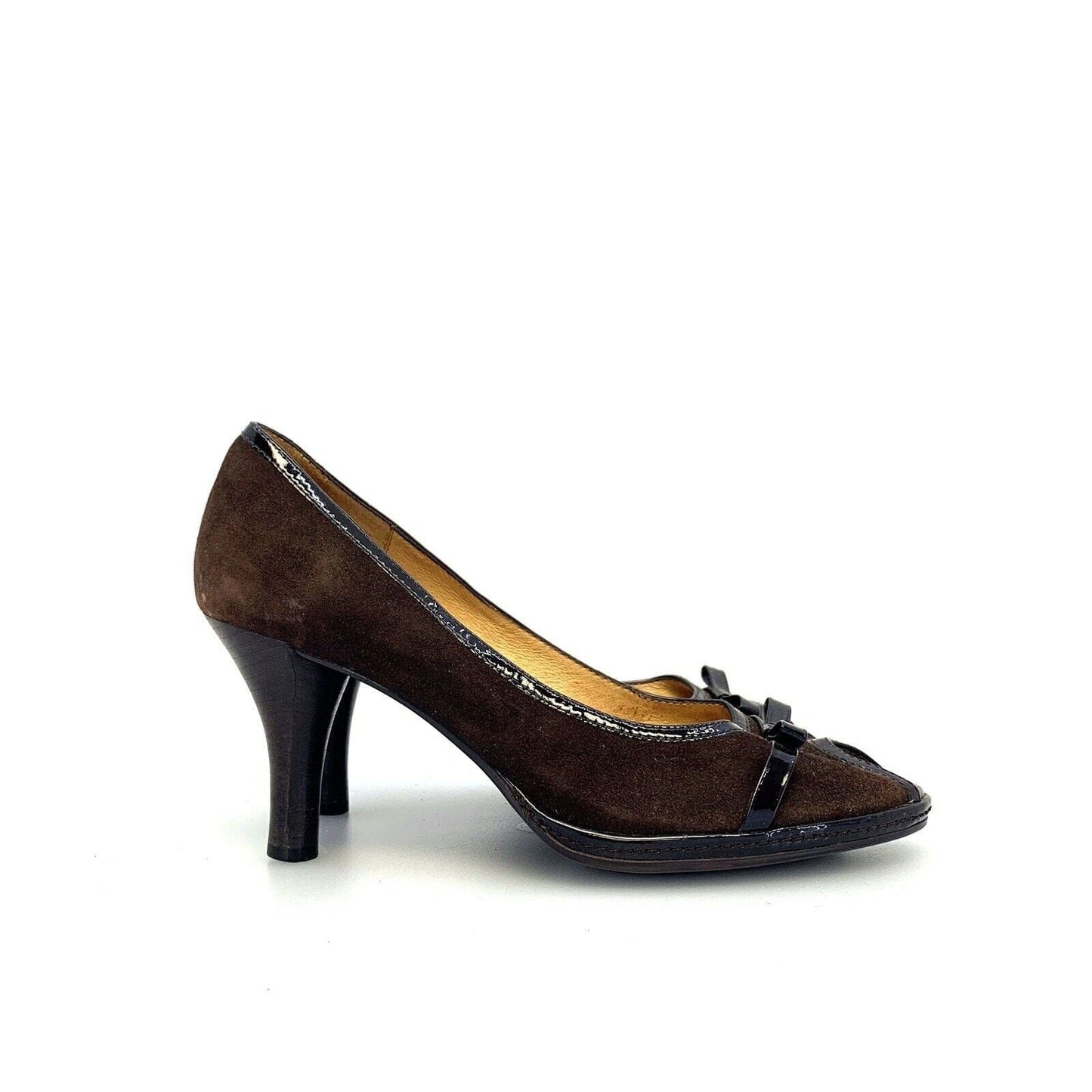 Elegant Söfft Brown Heels Suede Patent Leather Peep-Toe Bow Size 7.5M - | Buy at Parsimony Shoppes