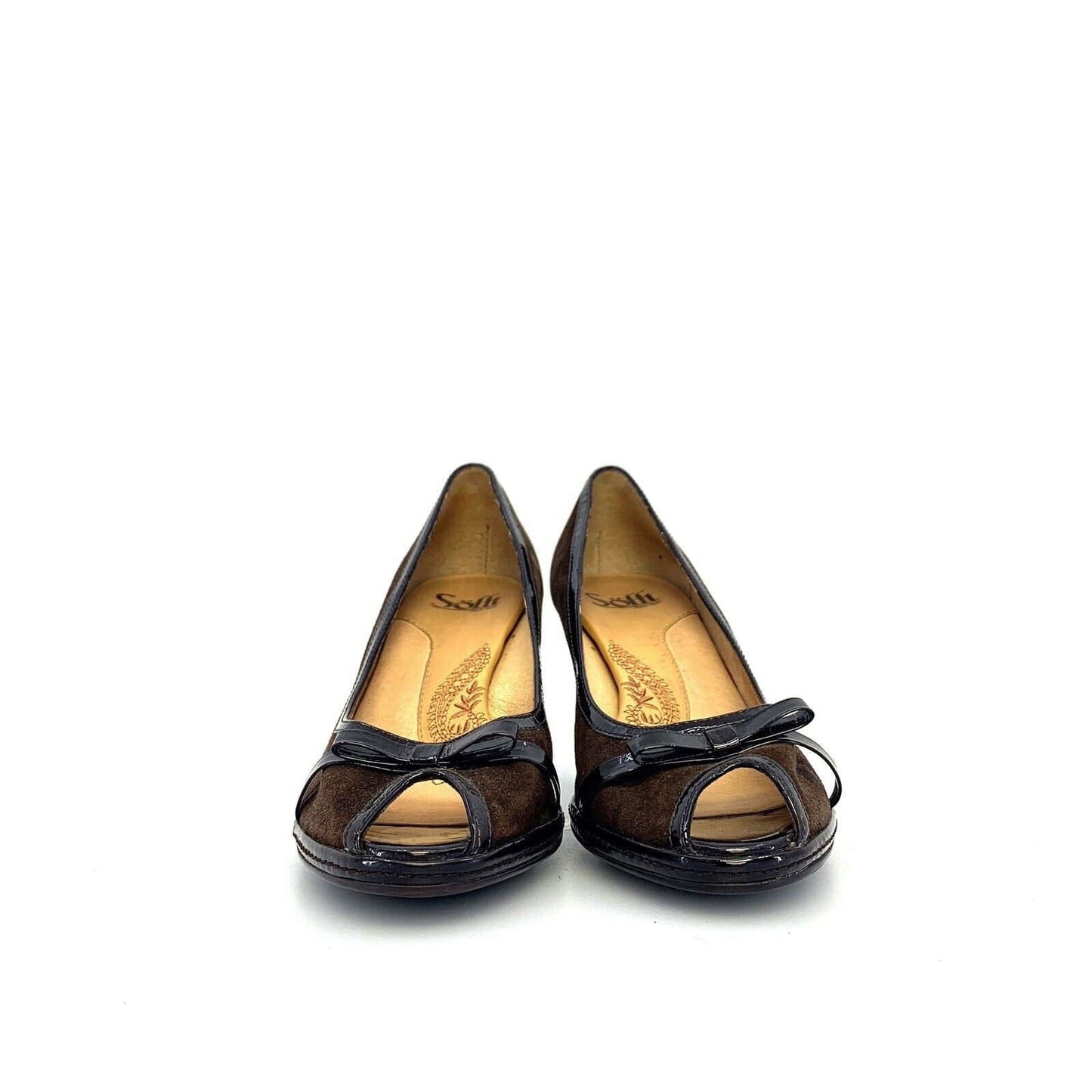 Elegant Söfft Brown Heels Suede Patent Leather Peep-Toe Bow Size 7.5M - | Buy at Parsimony Shoppes