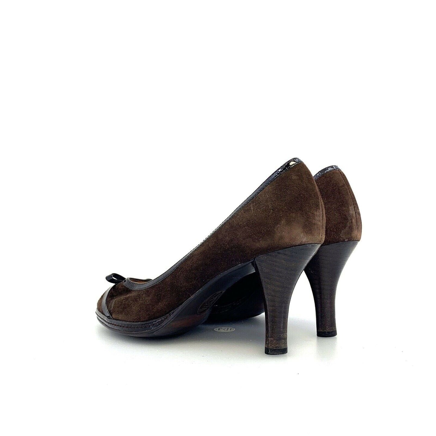 Elegant Söfft Brown Heels Suede Patent Leather Peep-Toe Bow Size 7.5M - | Buy at Parsimony Shoppes