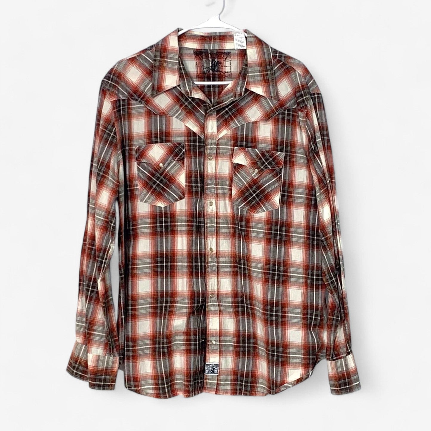 Ely 1878 Men's Red Plaid Western Snap-Up Long Sleeve Shirt - Size L - Pre-Owned