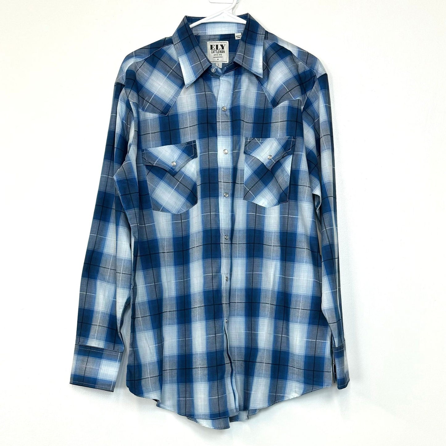 Ely Cattleman | Plaid Western L/s Pearl Snap Up Shirt | Color: Blue | Size: L | NWT - | Buy at Parsimony Shoppes
