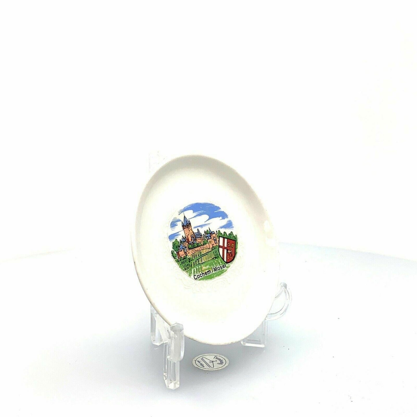Exquisite Cochem Mosel Castle Souvenir Porcelain Teabag Plate - Vintage-inspired - White - 3" - Very Good Condition - | Buy at Parsimony Shoppes
