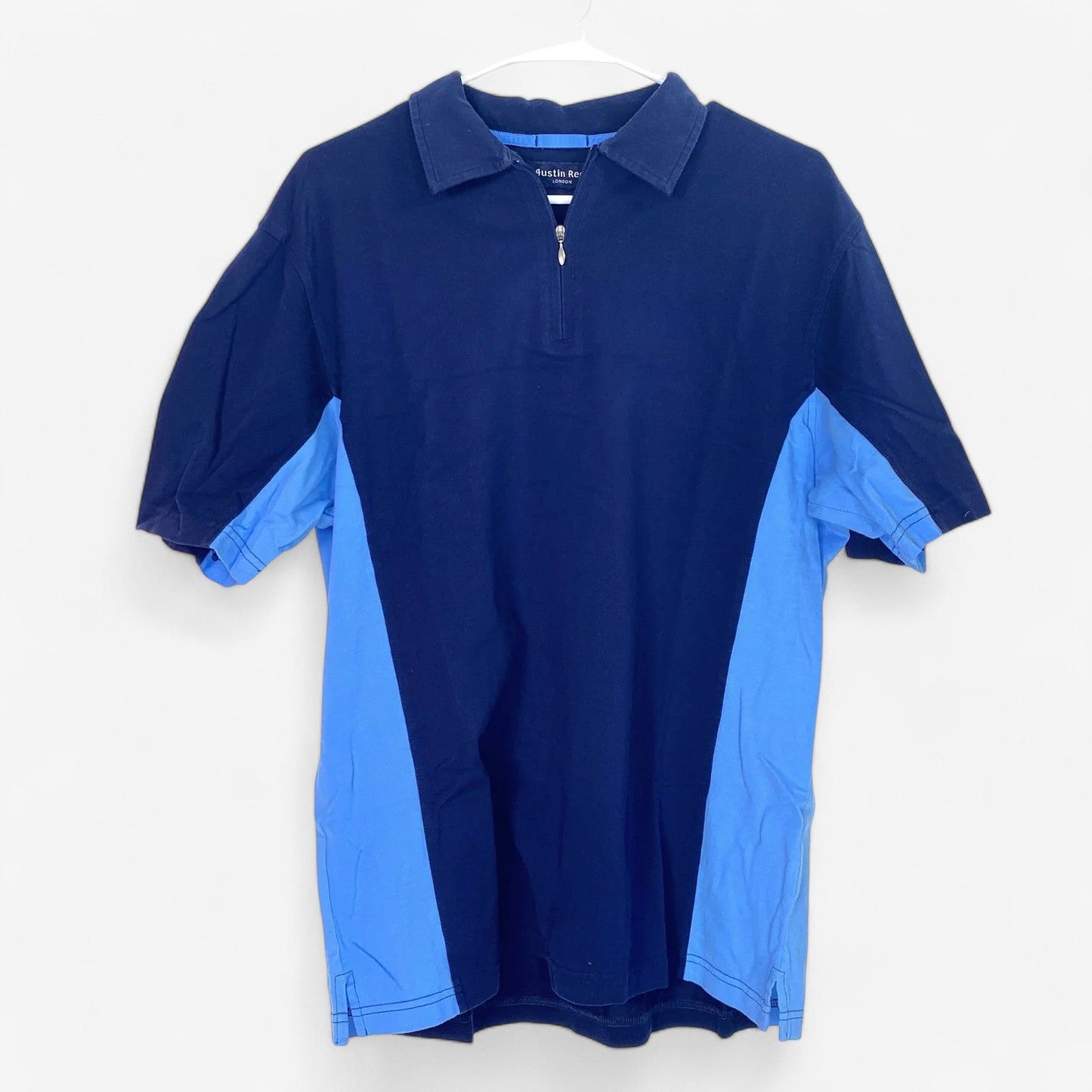 Austin Reed Men's Mercerized Two-Tone Blue 1/4 Zip Polo Golf Shirt - Size Large