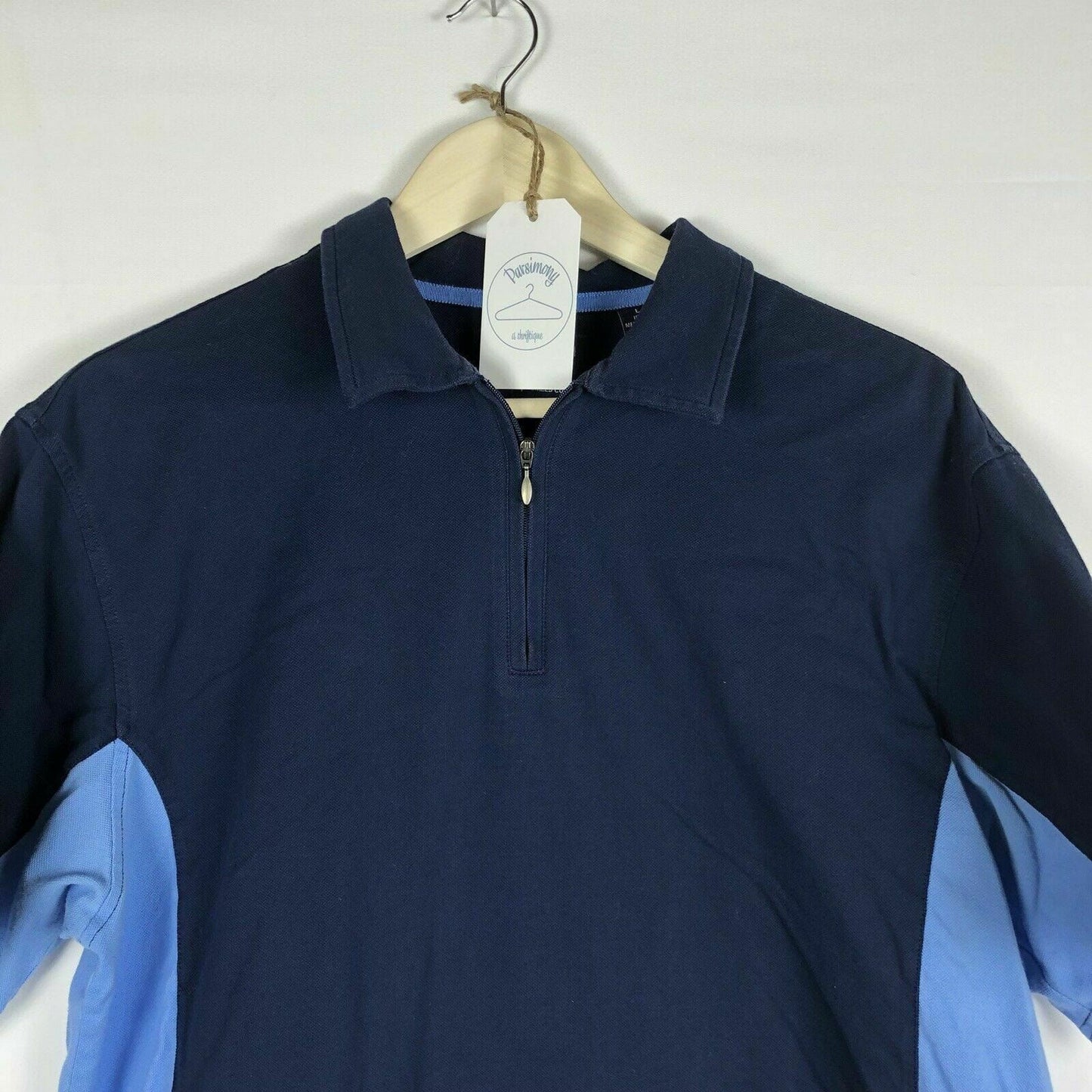 Eye-Catching Austin Reed Mens Size L Two-Tone Blue 1/4 Zip Polo Shirt - | Buy at Parsimony Shoppes