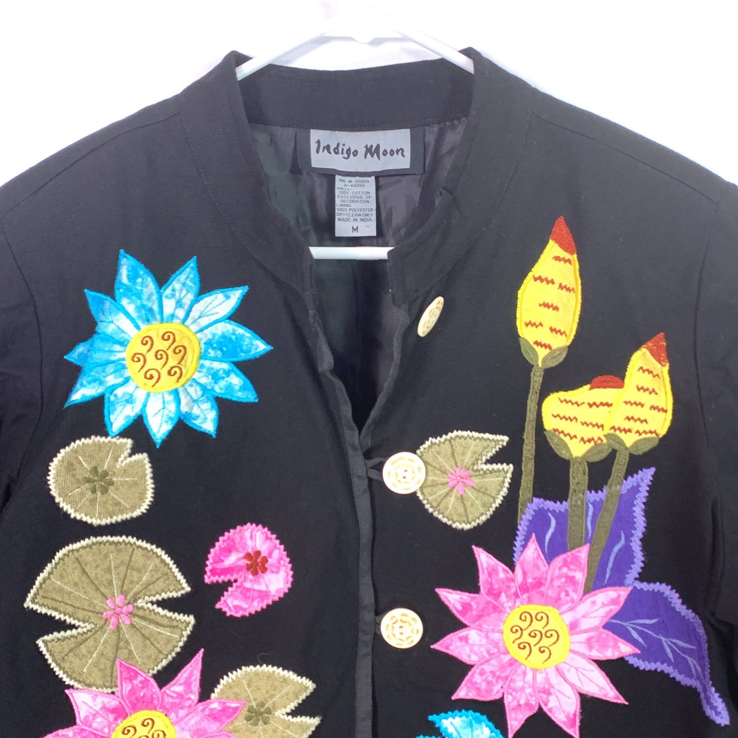 Eye-Catching Indigo Moon Womens Embroidered & Embellished Button-Up Jacket Size Medium Floral Black - | Buy at Parsimony Shoppes