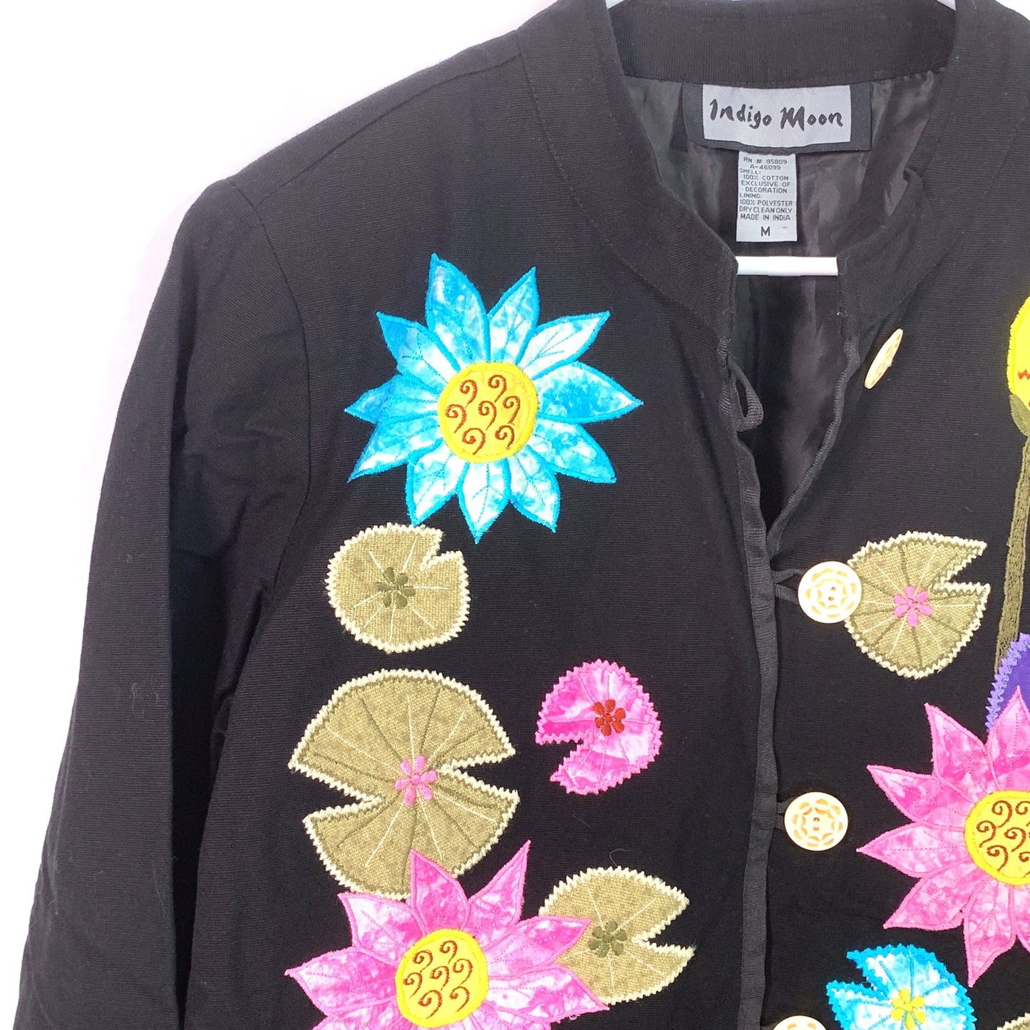 Eye-Catching Indigo Moon Womens Embroidered & Embellished Button-Up Jacket Size Medium Floral Black - | Buy at Parsimony Shoppes
