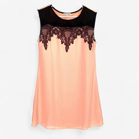 Hot & Delicious Women's Peach Pink Sleeveless Blouse - Black Lace Trim - Size M
