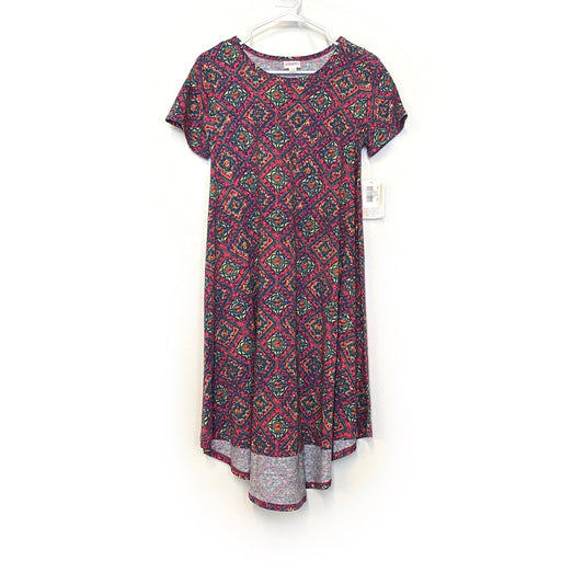LuLaRoe Womens XXS Red/Orange/Blue Mandala 'Carly' S/s Swing Dress NWT