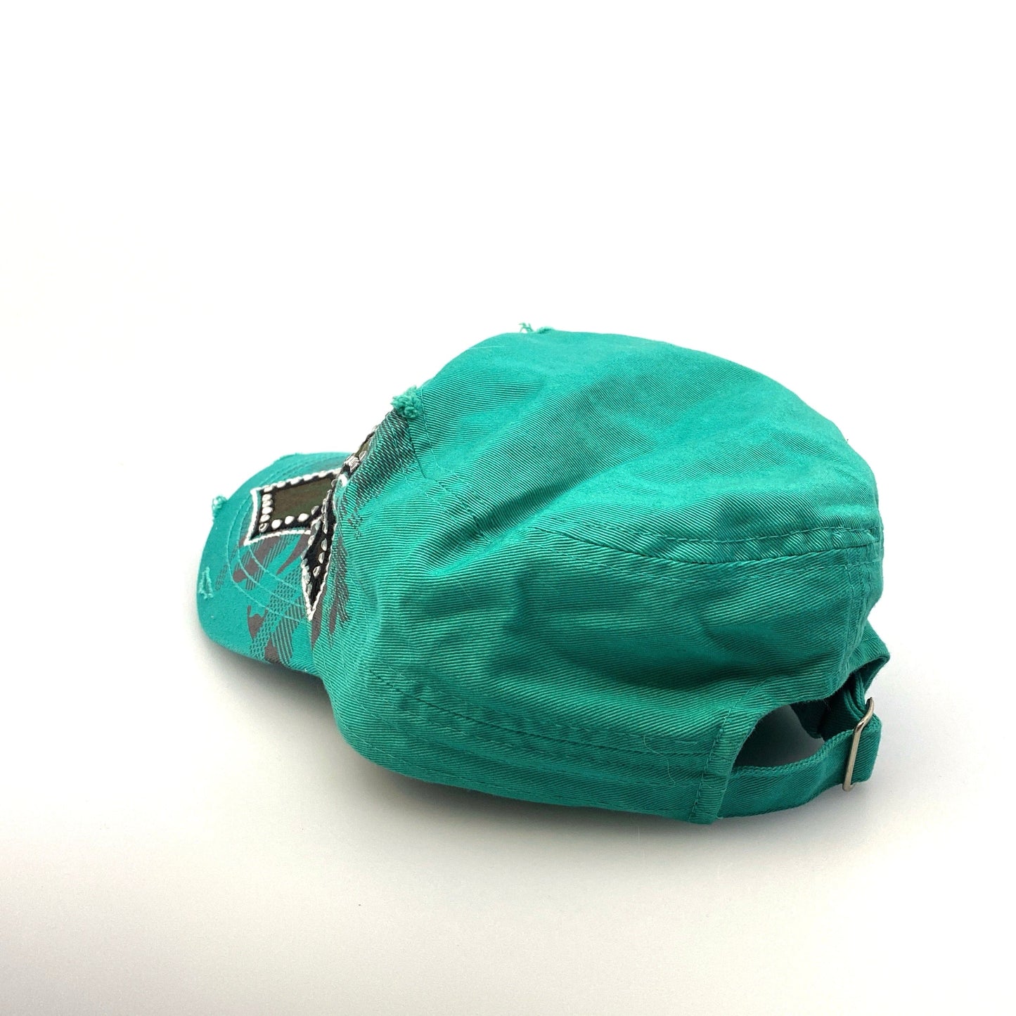 KBEthos Womens Green/Black Cross Beaded Distressed Ballcap Pre-Owned