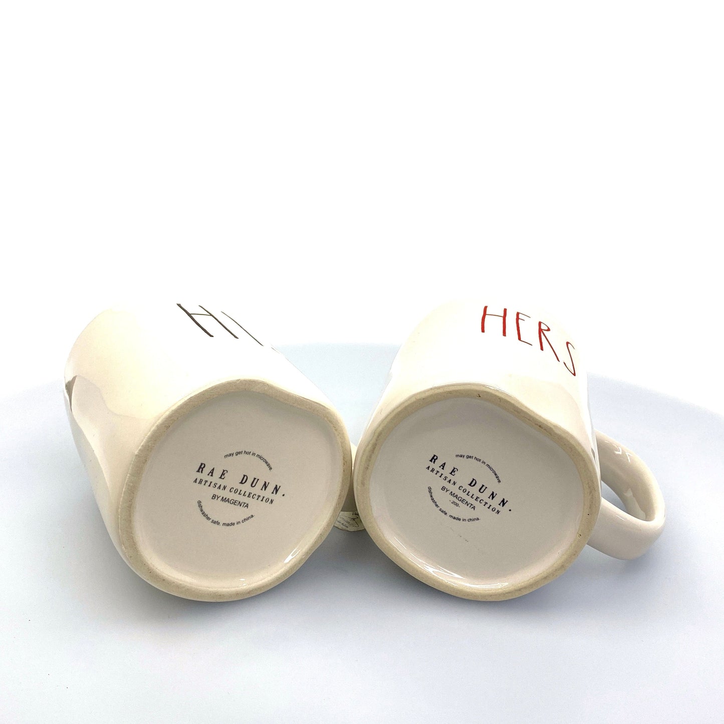 Pair of Rae Dunn ‘HIS/HERS’ Large Letters White Coffee Cup Mug By Magenta Pre-Owned