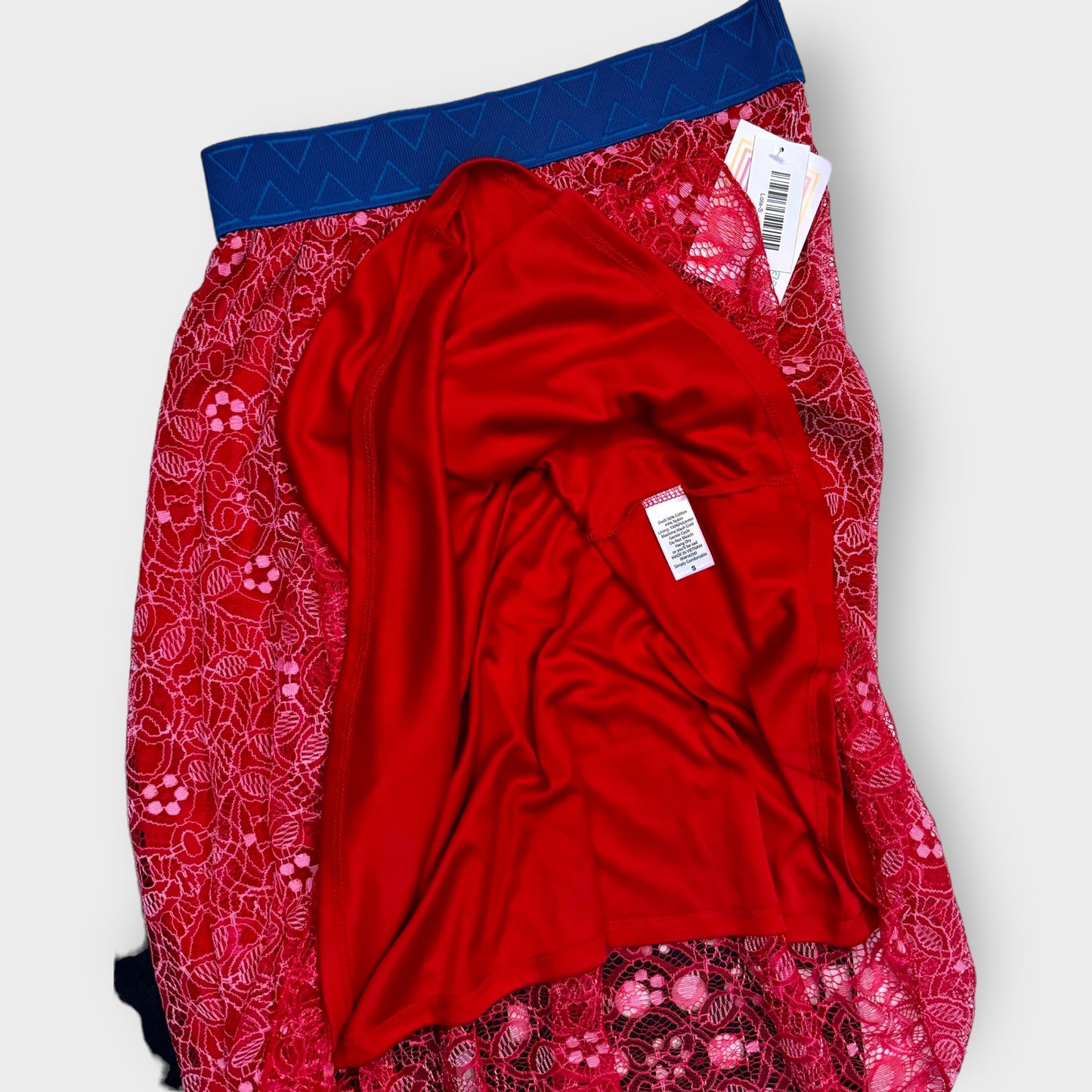 LuLaRoe Lined Lola Skirt | S | Pink/Blue Lace | NWT